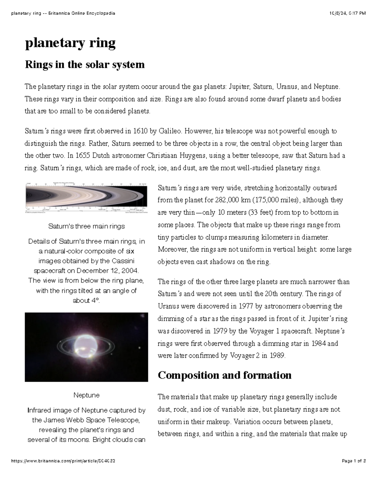 Planetary Ring - planetary ring - Britannica Online Encyclopedia 10/8 ...
