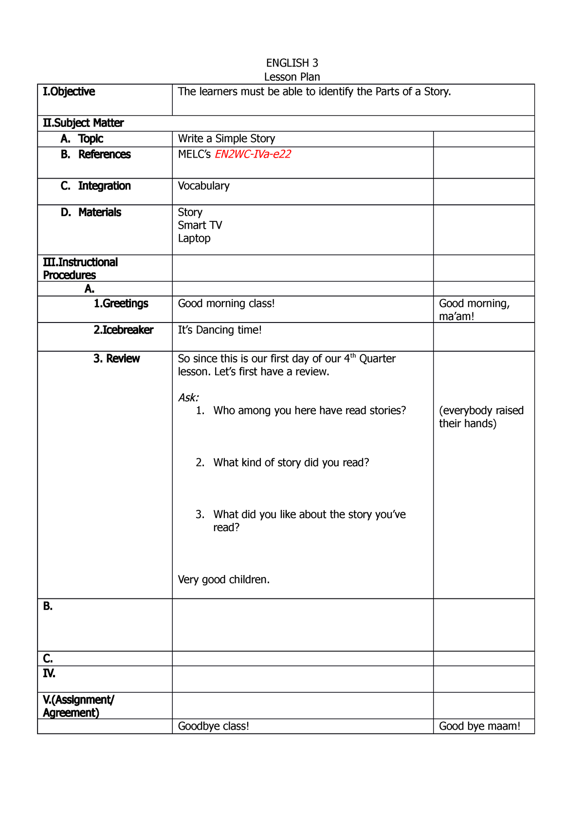 English 3 - ENGLISH 3 Lesson Plan I The Learners Must Be Able To ...