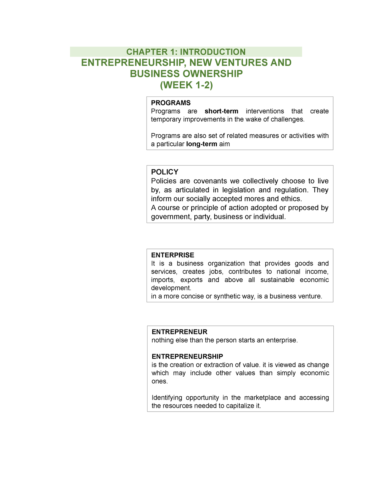 Module 1 - Entrepreneurial Management - CHAPTER 1: INTRODUCTION ...