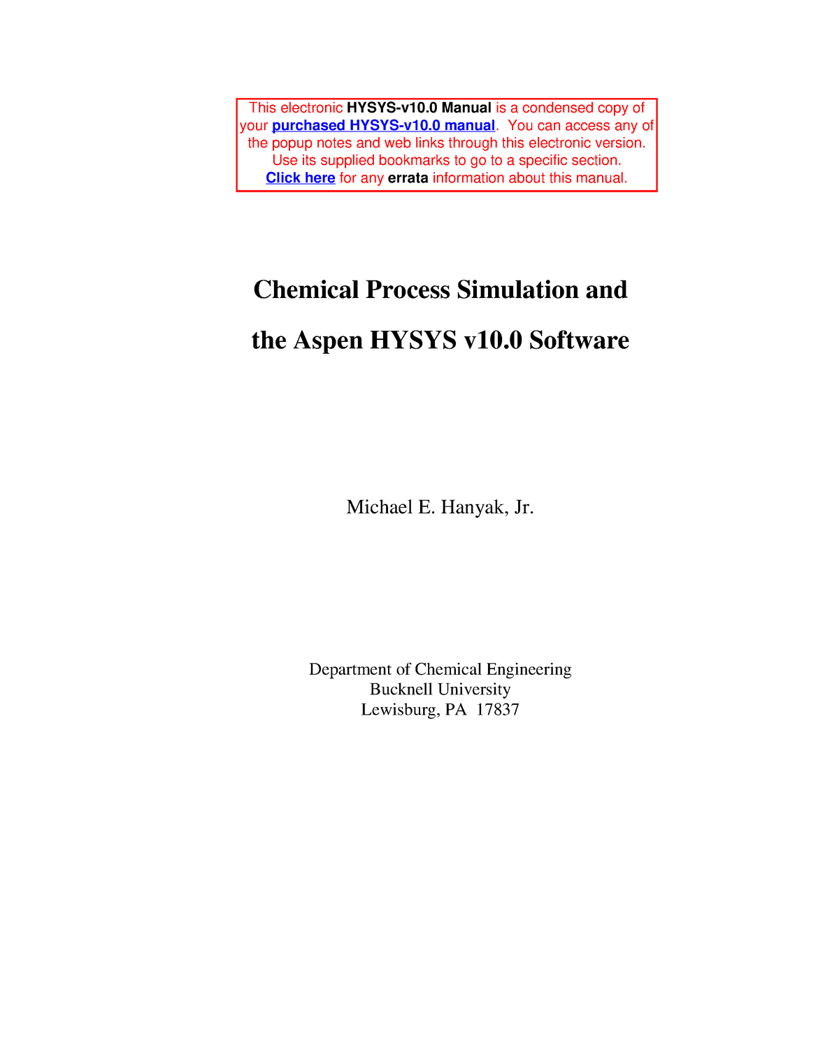 Aspen Hysys V10 0 Manual Bucknell University - Chemical Process ...