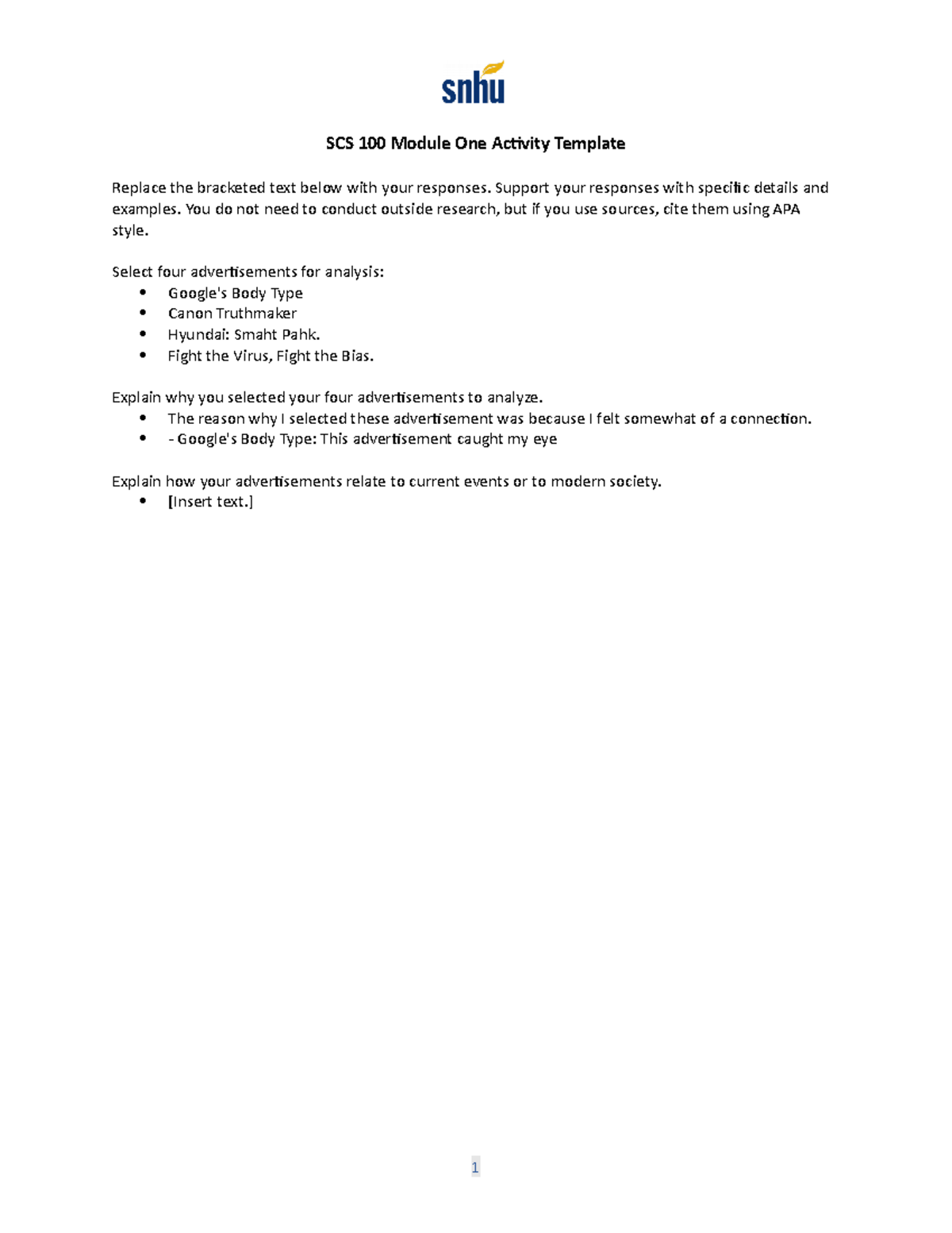 Module one activity 01-08-23 - SCS 100 Module One Activity Template ...