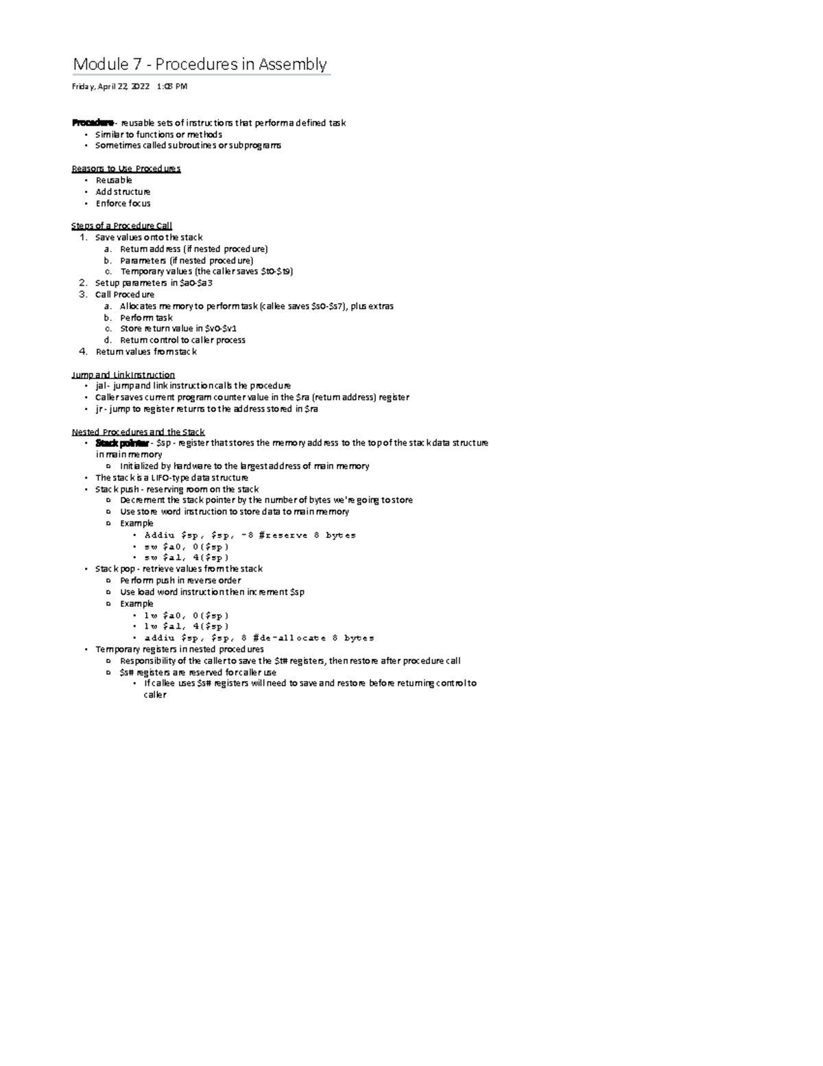 Module 7 - Procedures in Assembly - Module 7 - Procedures in Assembly ...
