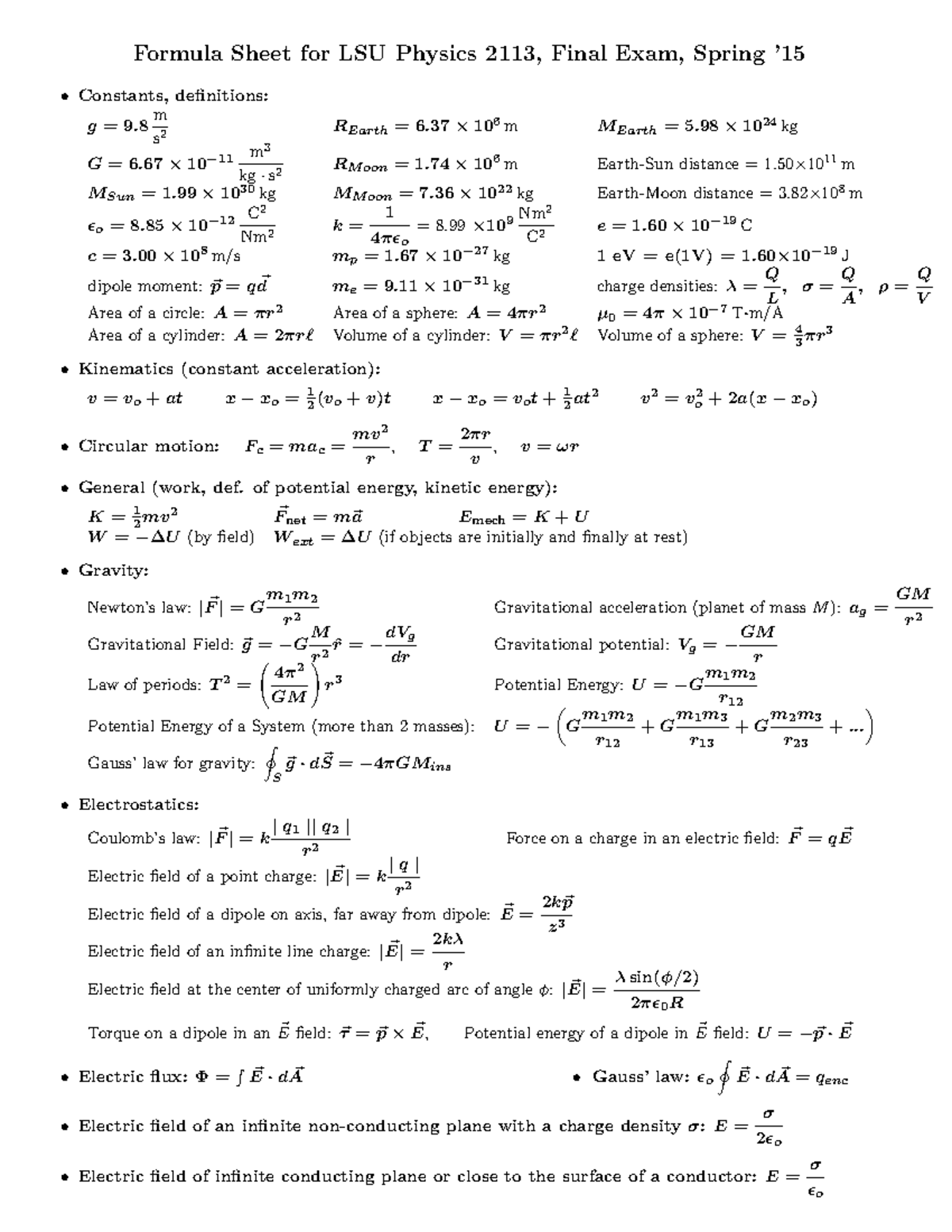 Resnick Formula Sheet - lol ok thx i want mah files - Formula Sheet for ...