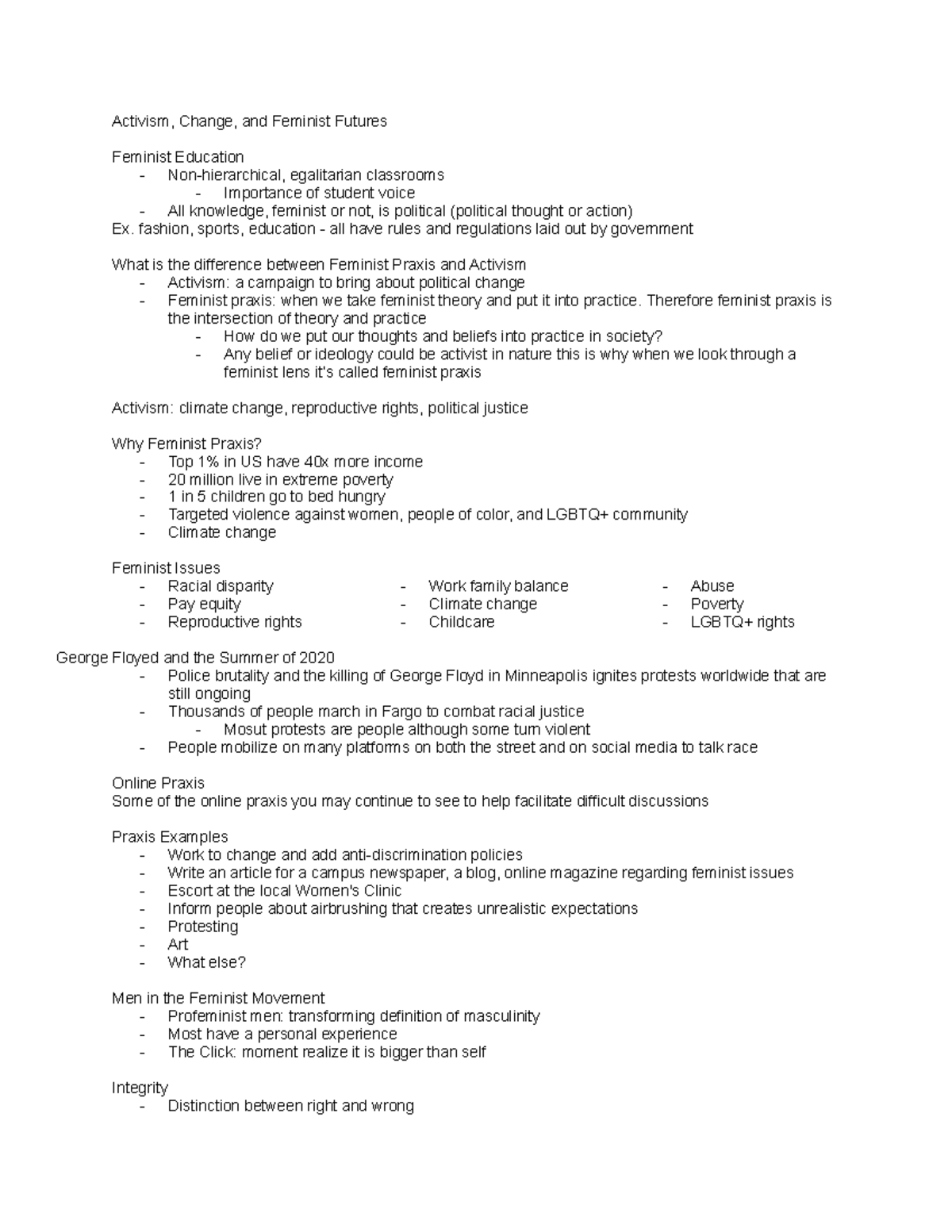 Feminist Praxis WGS 110 NDSU Studocu