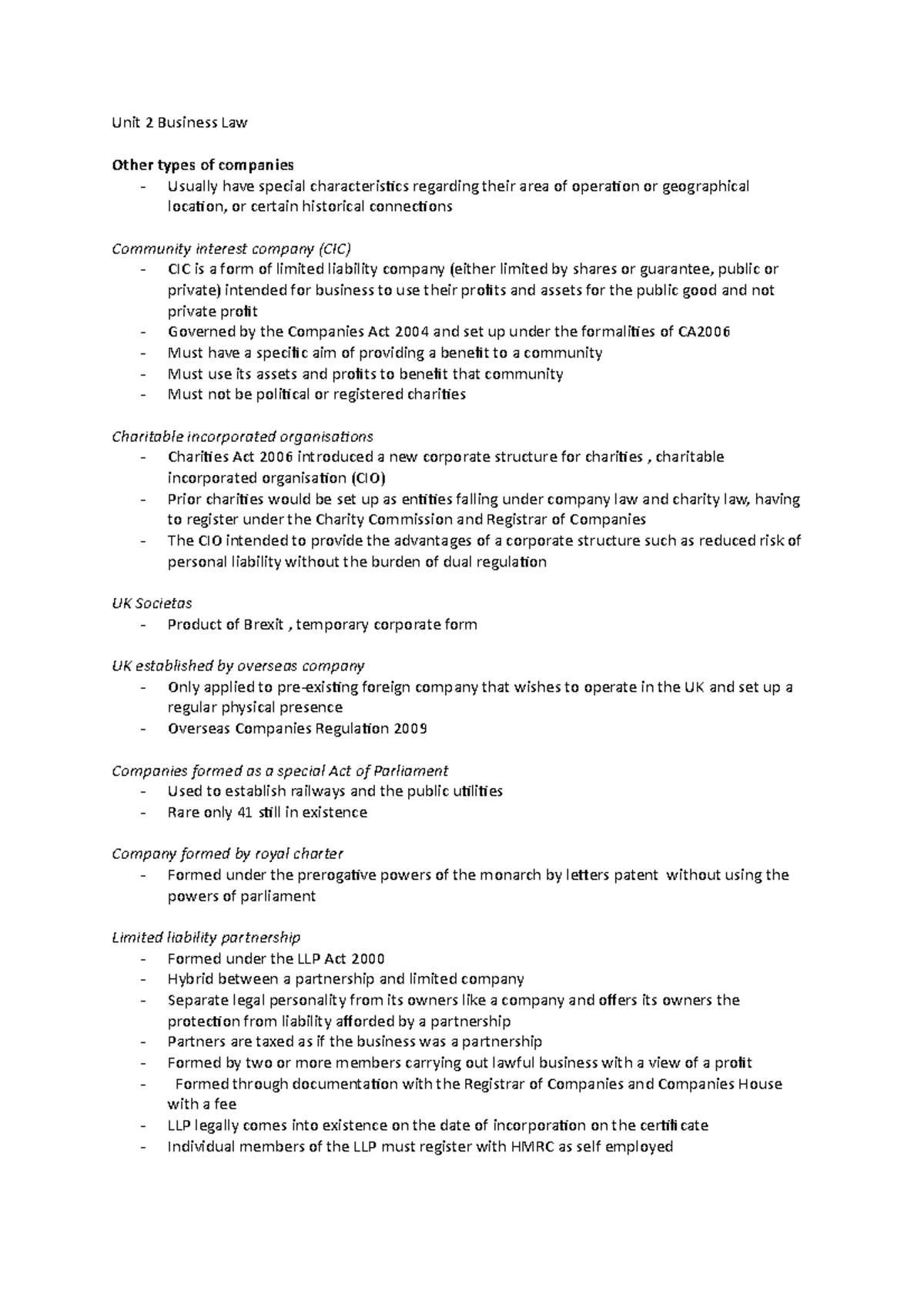 Unit 2 Business Law - Unit 2 Business Law Other Types Of Companies ...