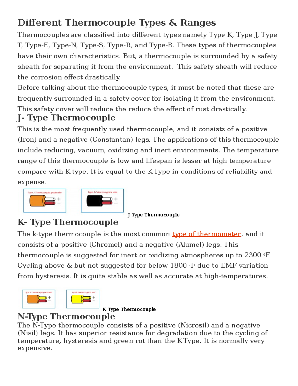Thermocouple types in sensors and transducers Different Thermocouple