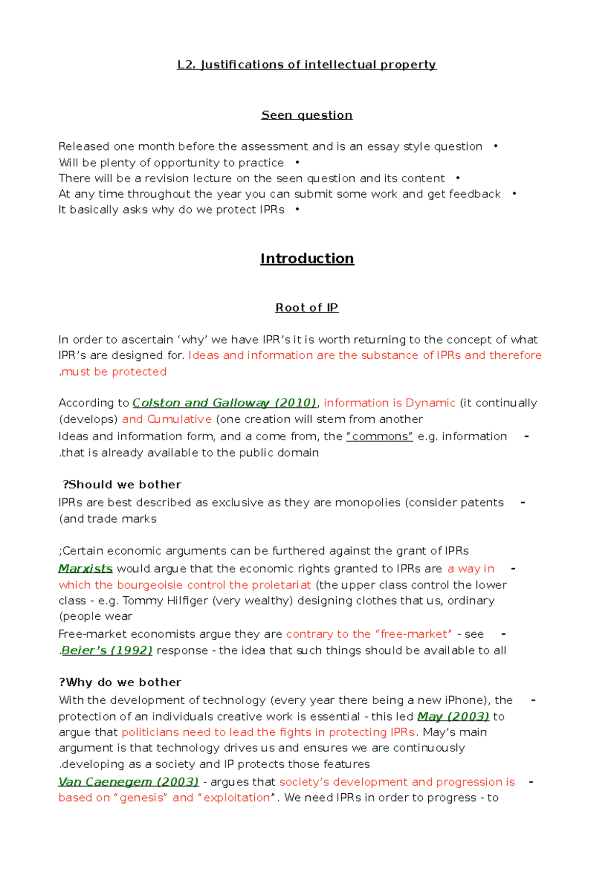 L2. Justifications of intellectual property - L2. Justifications of ...