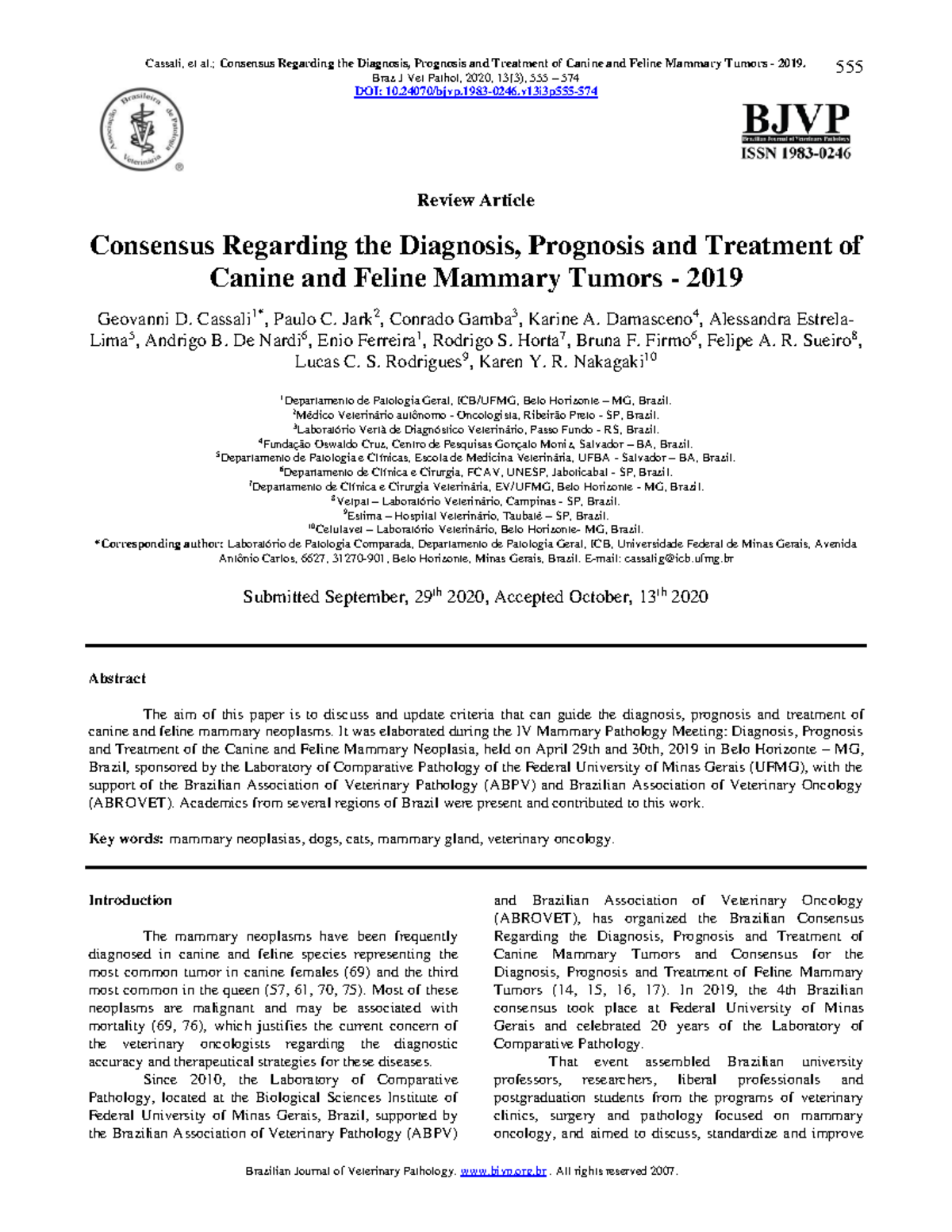 Cassali et al Consensus Regarding the Diagnosis 2020 v.13 n.3 pg.555 ...