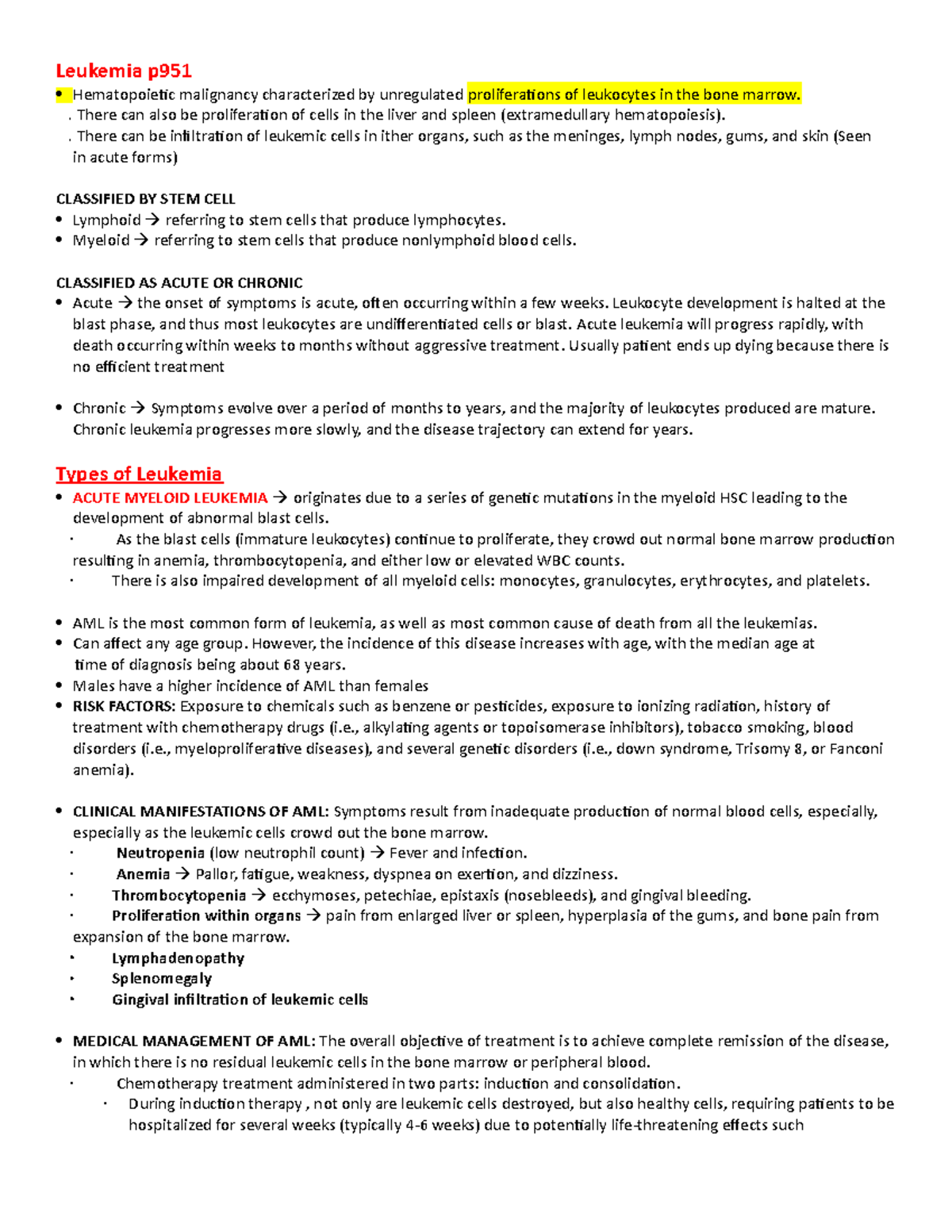 Leukemia study guide - Leukemia p Hematopoietic malignancy ...