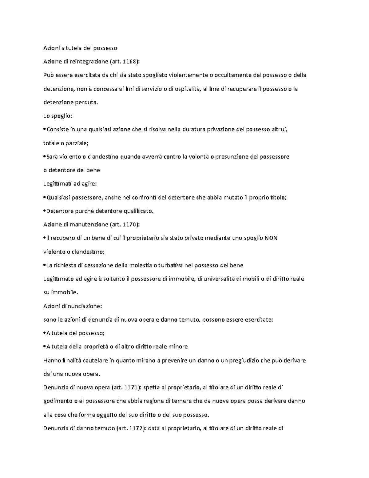 Azioni a tutela del possesso Azioni a tutela del possesso Azione di reintegrazione (art. 1168 Azioni a tutela del possesso Azioni a tutela del possesso Azione di reintegrazione (art. 1168