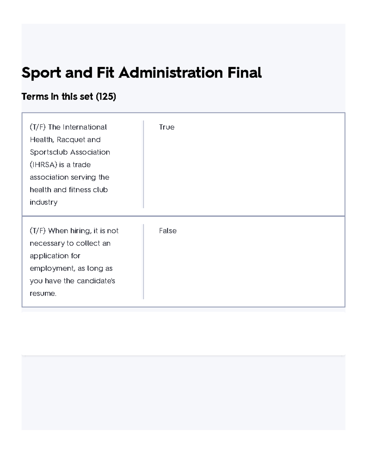 Sport And Fit Administration Final Flashcards Quizlet - Sport And Fit ...