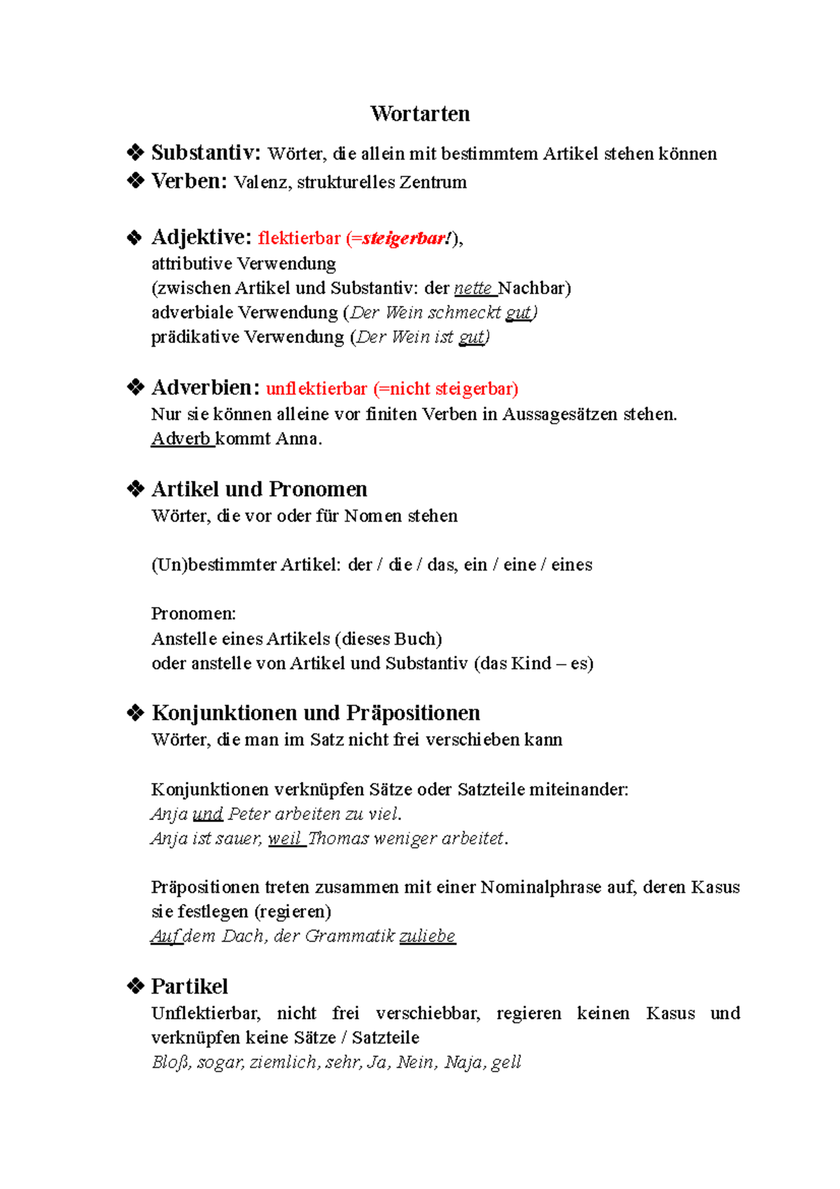 Wortarten - Sprachwissenschaft - Deutsch - 13. Klasse - Gymnasium 