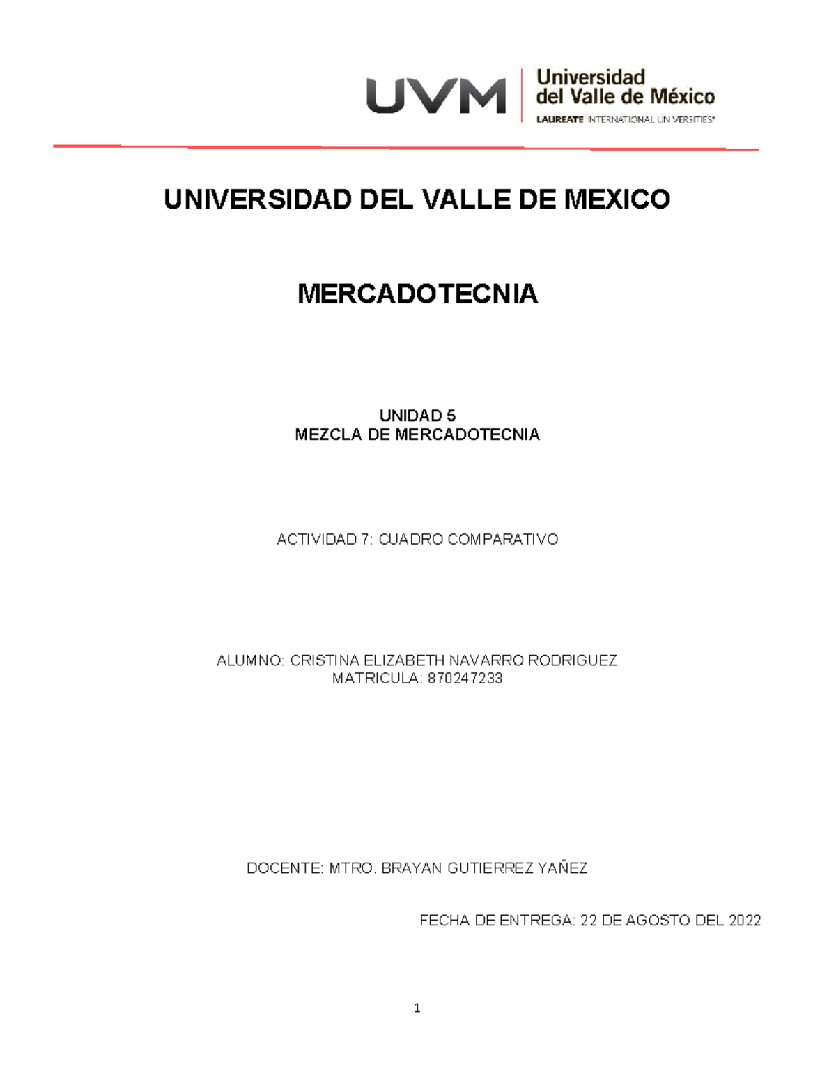 A7 Cenr Actividad 7 Mercadotecnia Uvm 1 Universidad Del Valle De