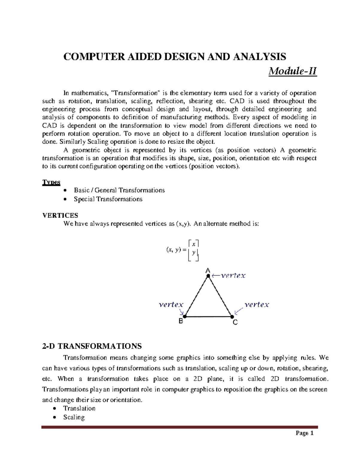 CAD Module 2 - Lecture Notes Computer Aided Design And Analysis ...