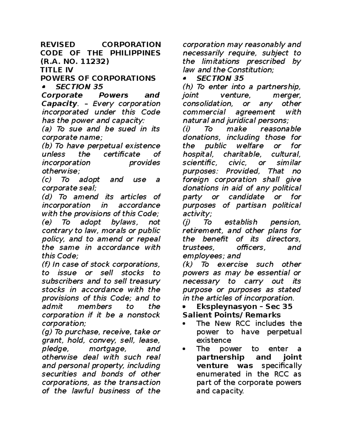 Revised Corporation CODE OF THE Philippines (power of corporation) part ...