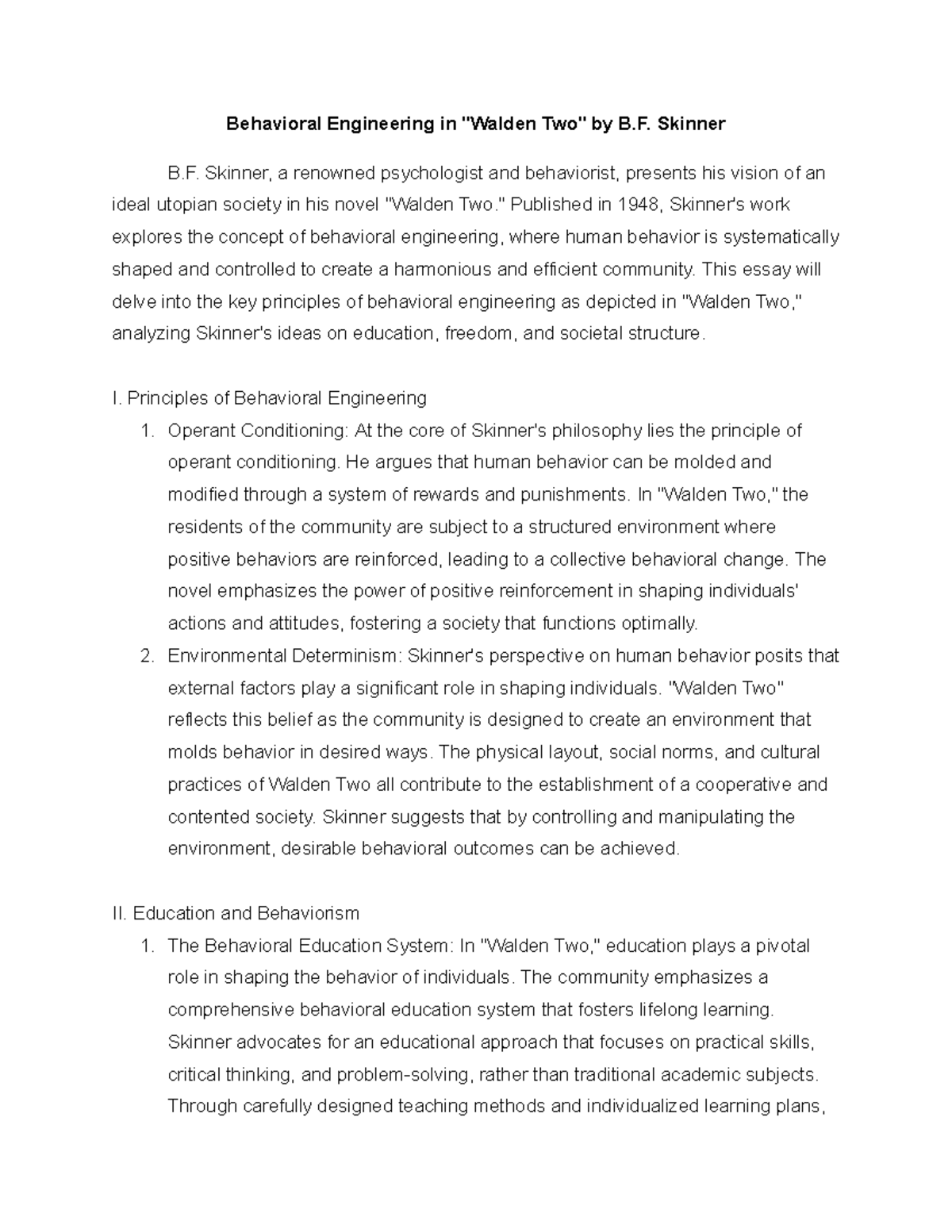 Behavioral Engineering - Skinner B. Skinner, a renowned psychologist ...