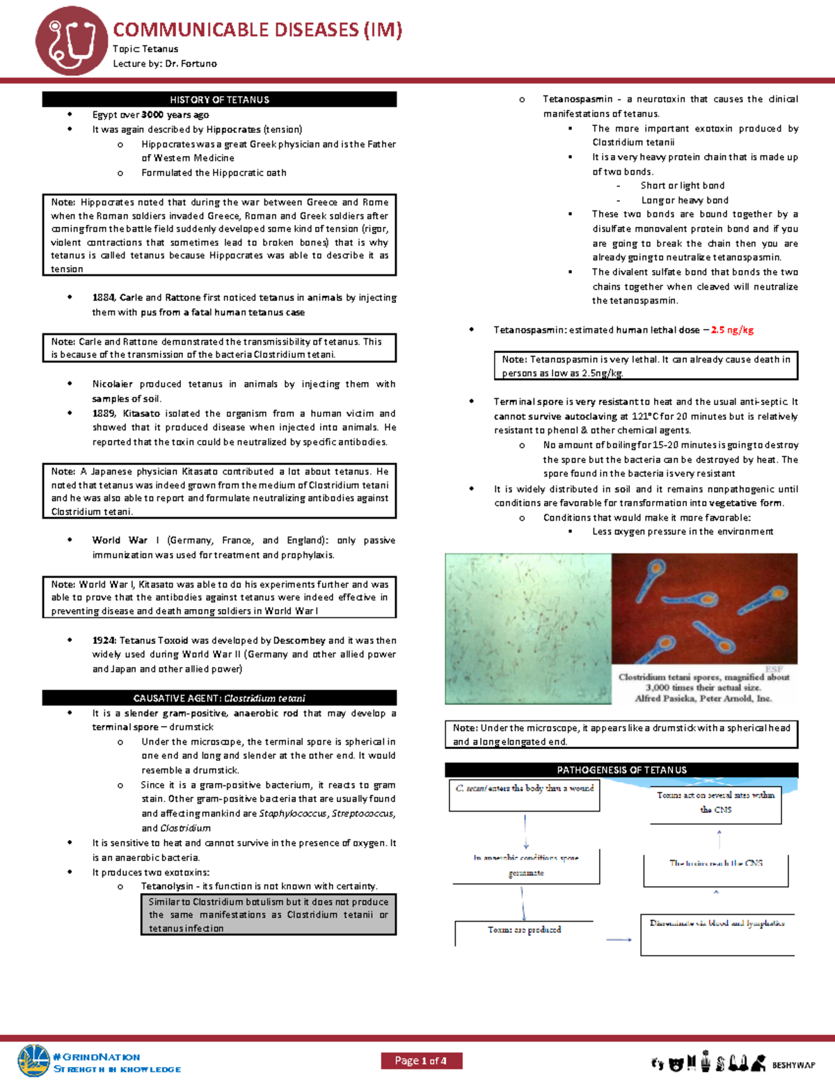 Tetanus - Page 1 of 4 Topic: Tetanus Lecture by: Dr. Fortuno # ...
