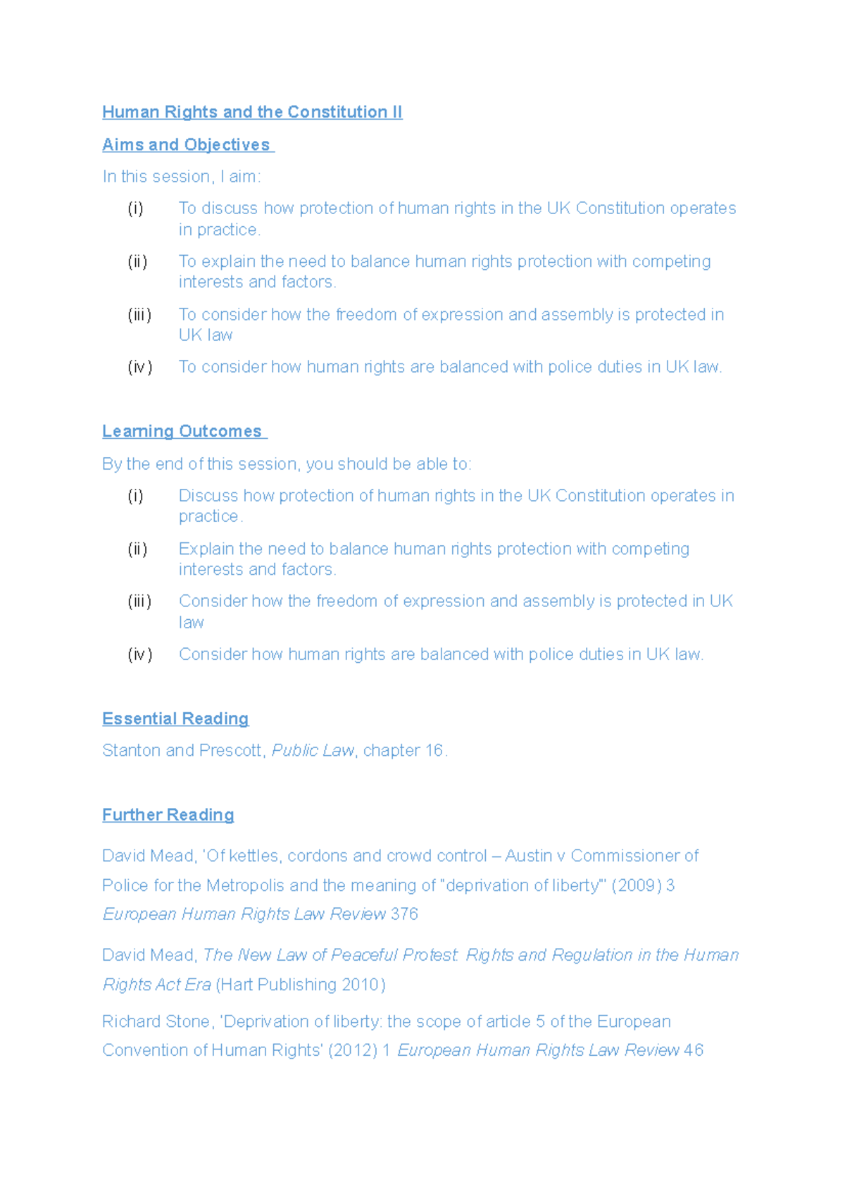 Human Rights and the Constitution II - (ii) To explain the need to ...