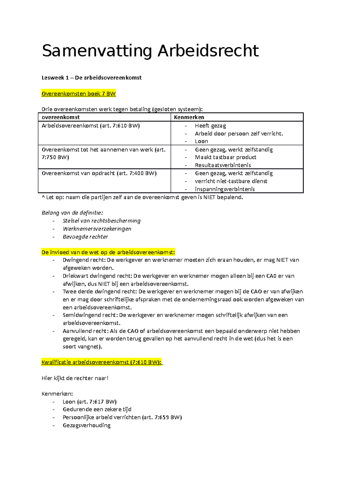 Samenvatting Arbeidsrecht + Arresten - Samenvatting Arbeidsrecht ...