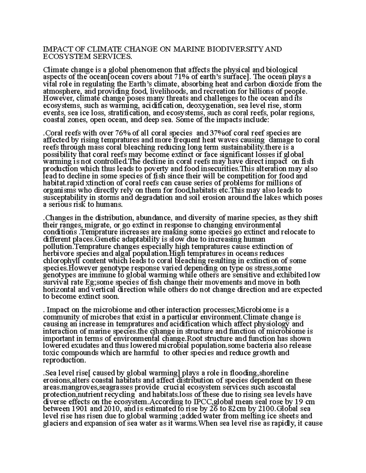 Impact OF Climate Change ON Marine Biodiversity AND Ecosystem Services ...