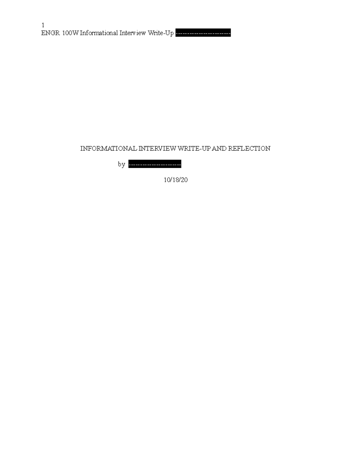 Example 3 Informational Interview Write-UP AND Reflection - ENGR 100W ...