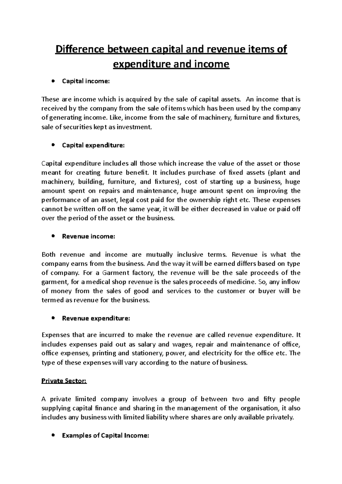 Difference between capital and revenue items of expenditure and income ...