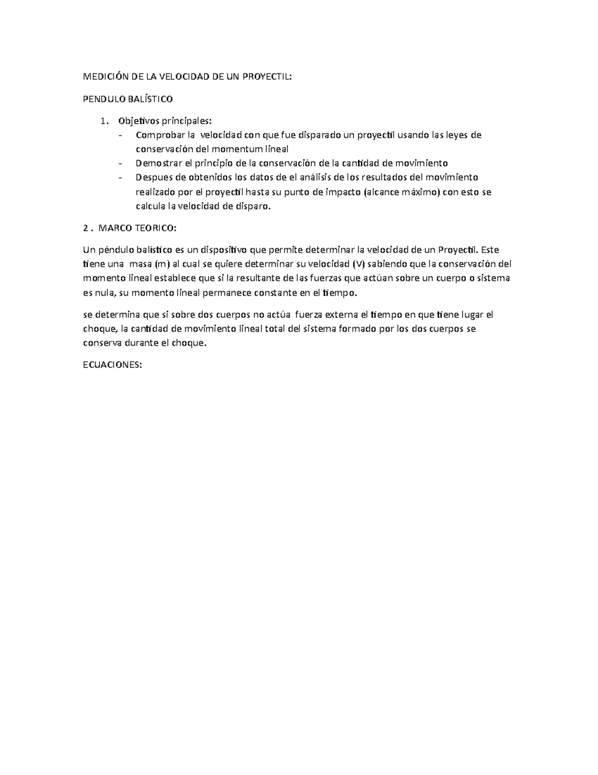 Medici n DE LA Velocidad DE UN Proyectil MEDICI N DE LA VELOCIDAD DE