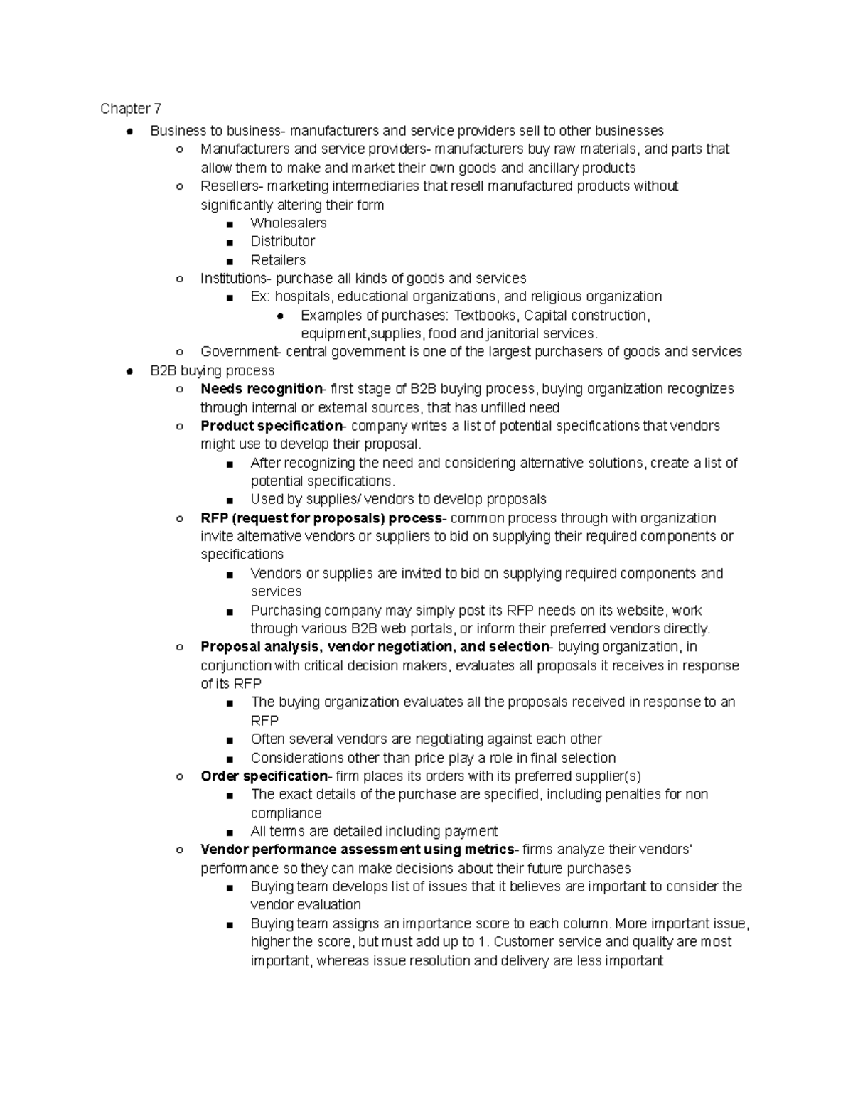 Chapter 7 Notes from Olsons lecture - Chapter 7 Business to business ...