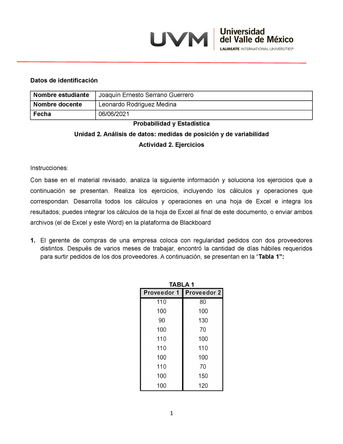 Ejercicios De La Actividad 2 De Probabilidad Y Estadistica - Datos De ...