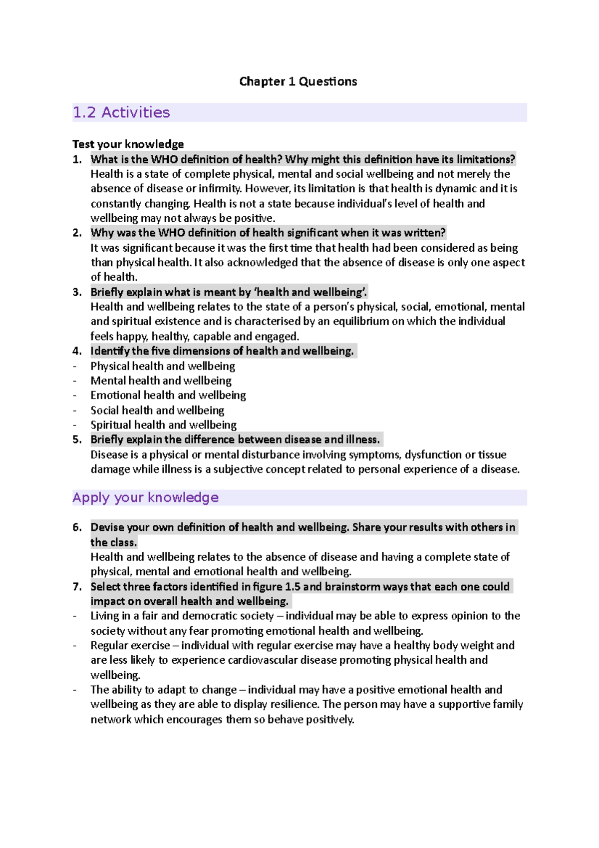 Chapter 1 Questions Health and Human Development - Chapter 1 Questions ...