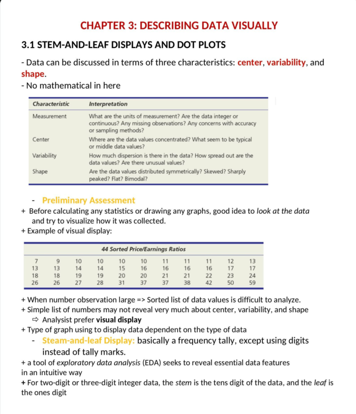 Chapter 3 summarizes - CHAPTER 3: DESCRIBING DATA VISUALLY 3 DISPLAYS ...