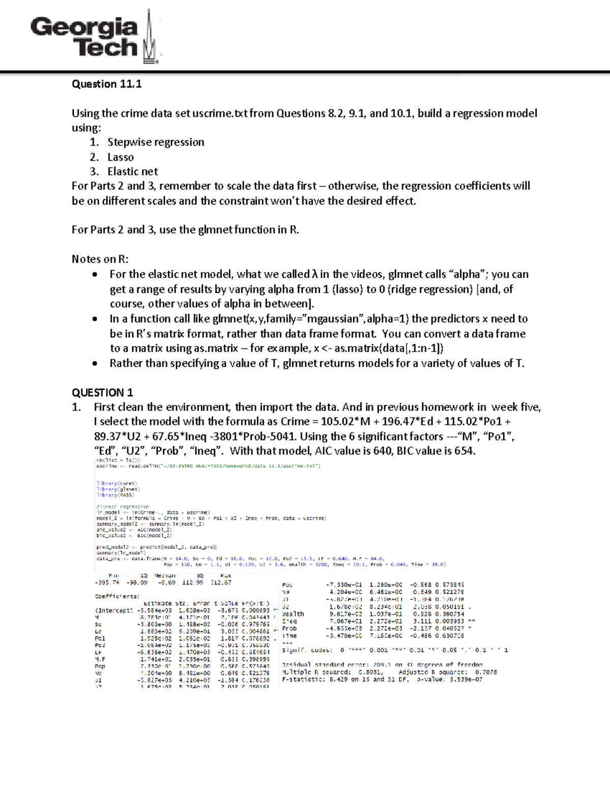 Hw8-question 11 - homework - Question 11. 1 Using the crime data set ...
