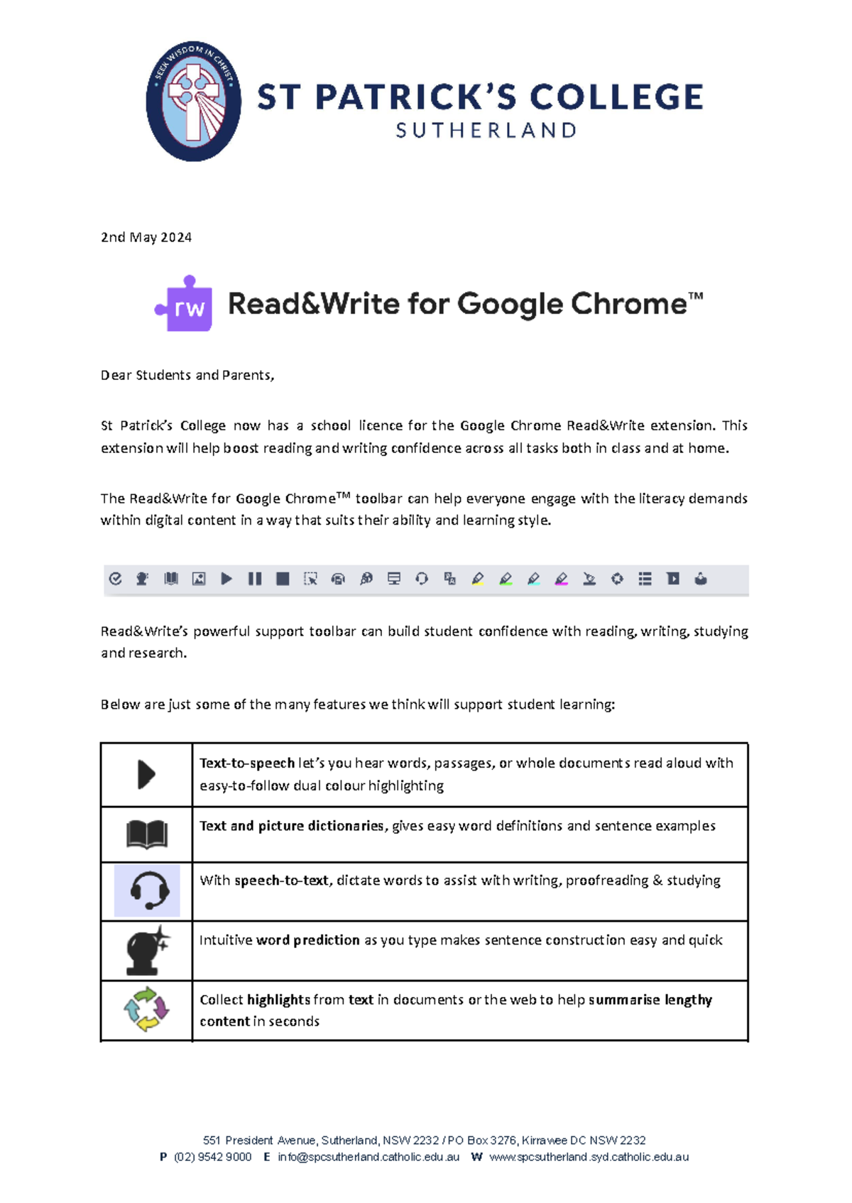 Google Chrome Read Write Extension Letter - 2nd May 2024 Dear Students ...