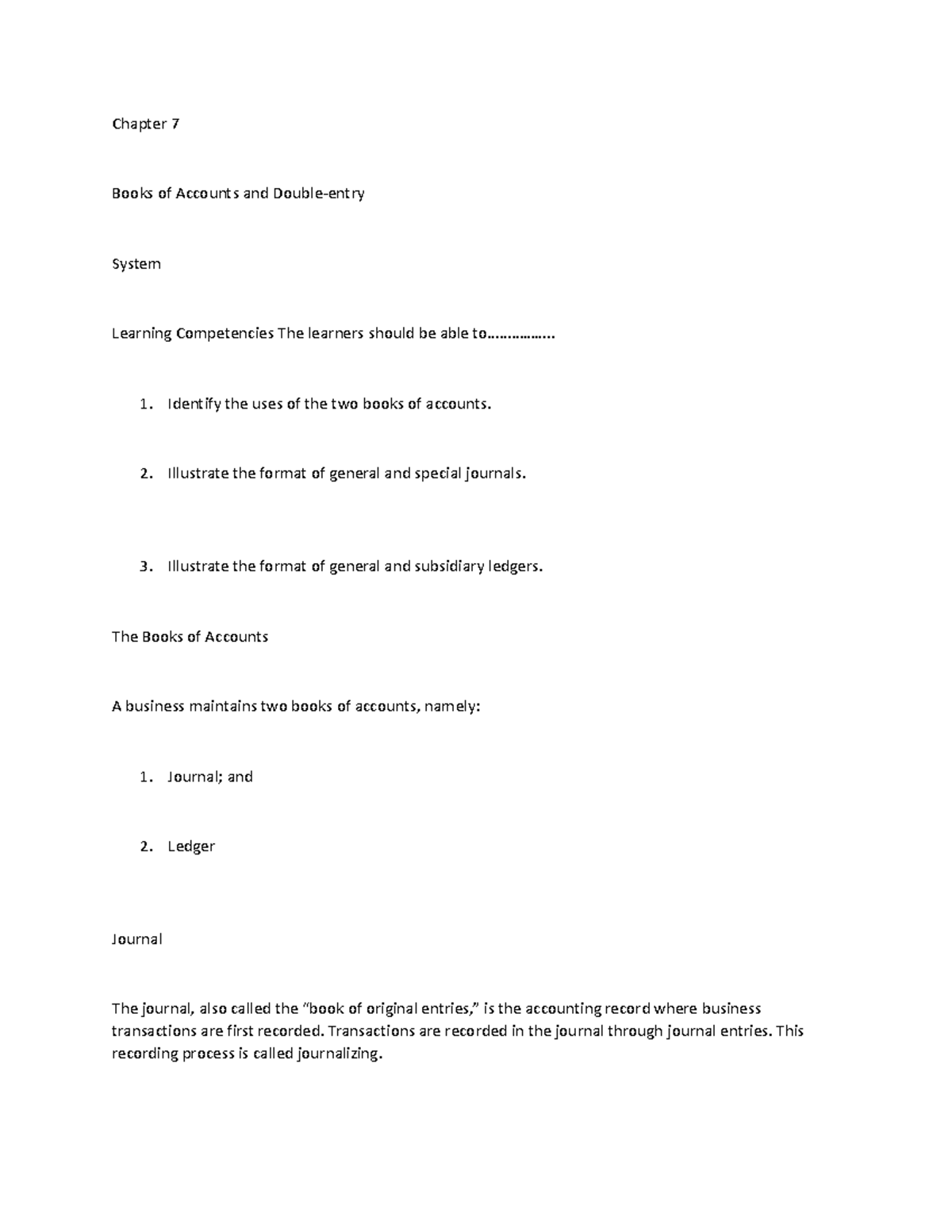 Books of Accounts and Doubleentry Chapter 7 Books of Accounts and