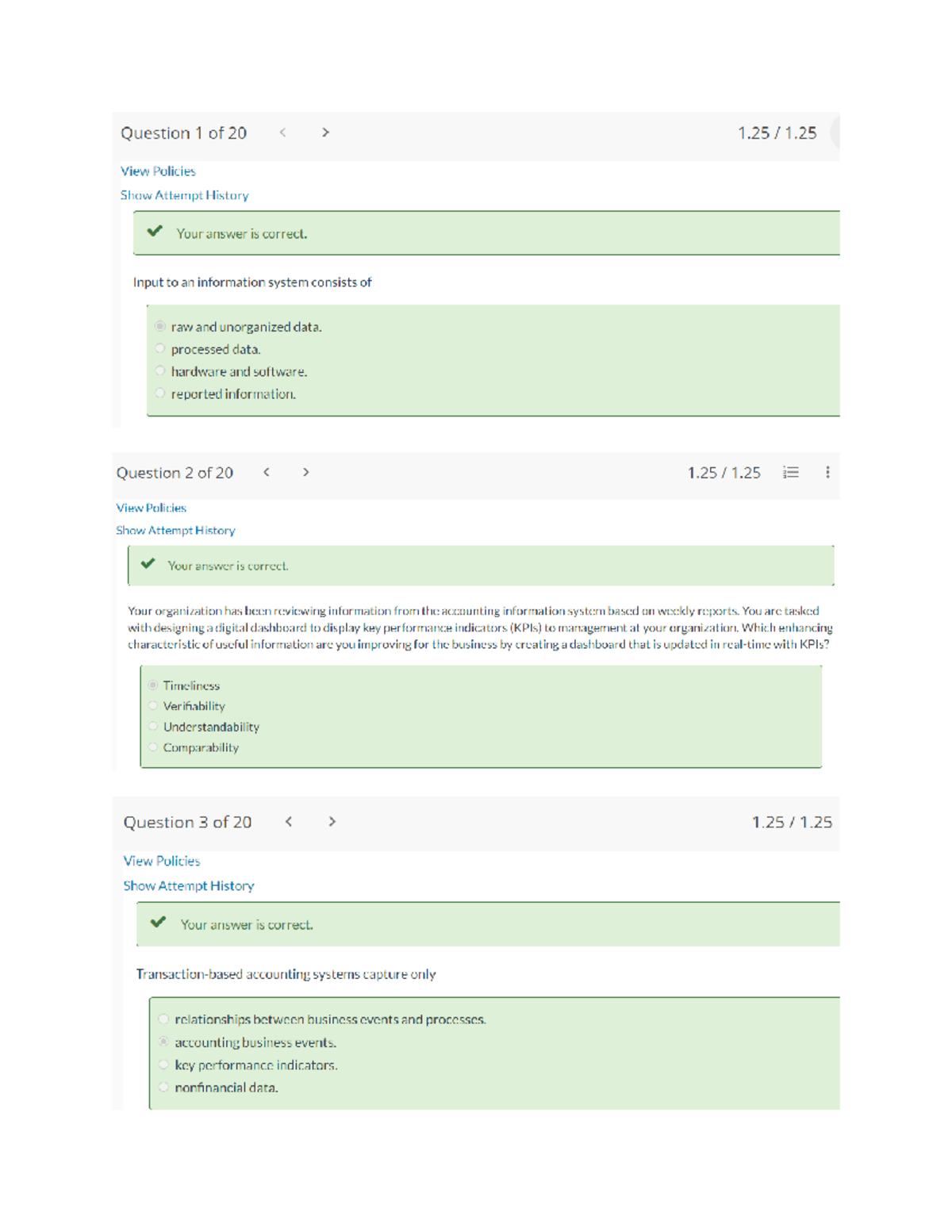 Acc 315 1 3 Quiz Course Is Over Accounting Information System And How They Process Info