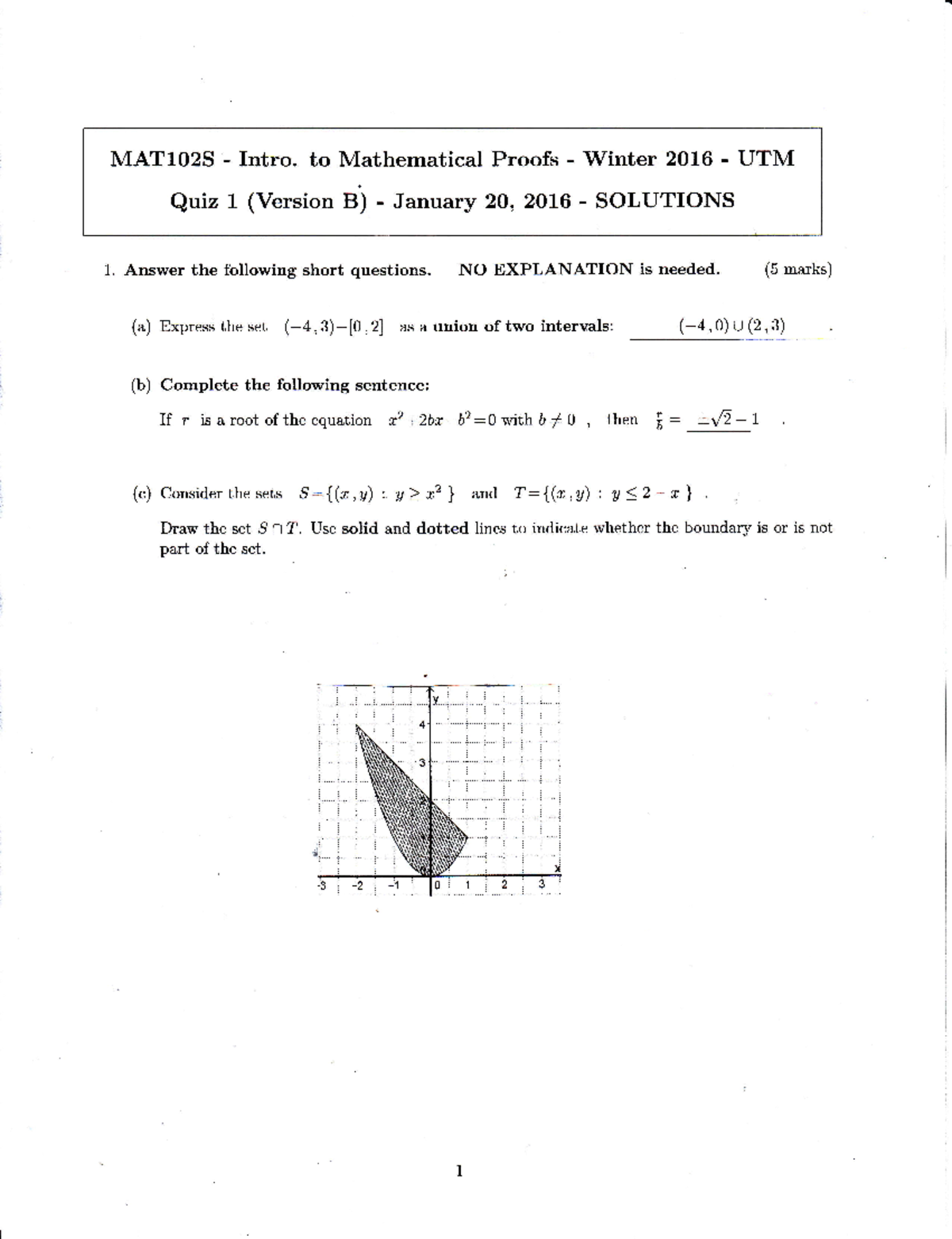 Quiz1B(solutions) - Quiz - MAT102S - Intro. to Mathematical Proofs ...