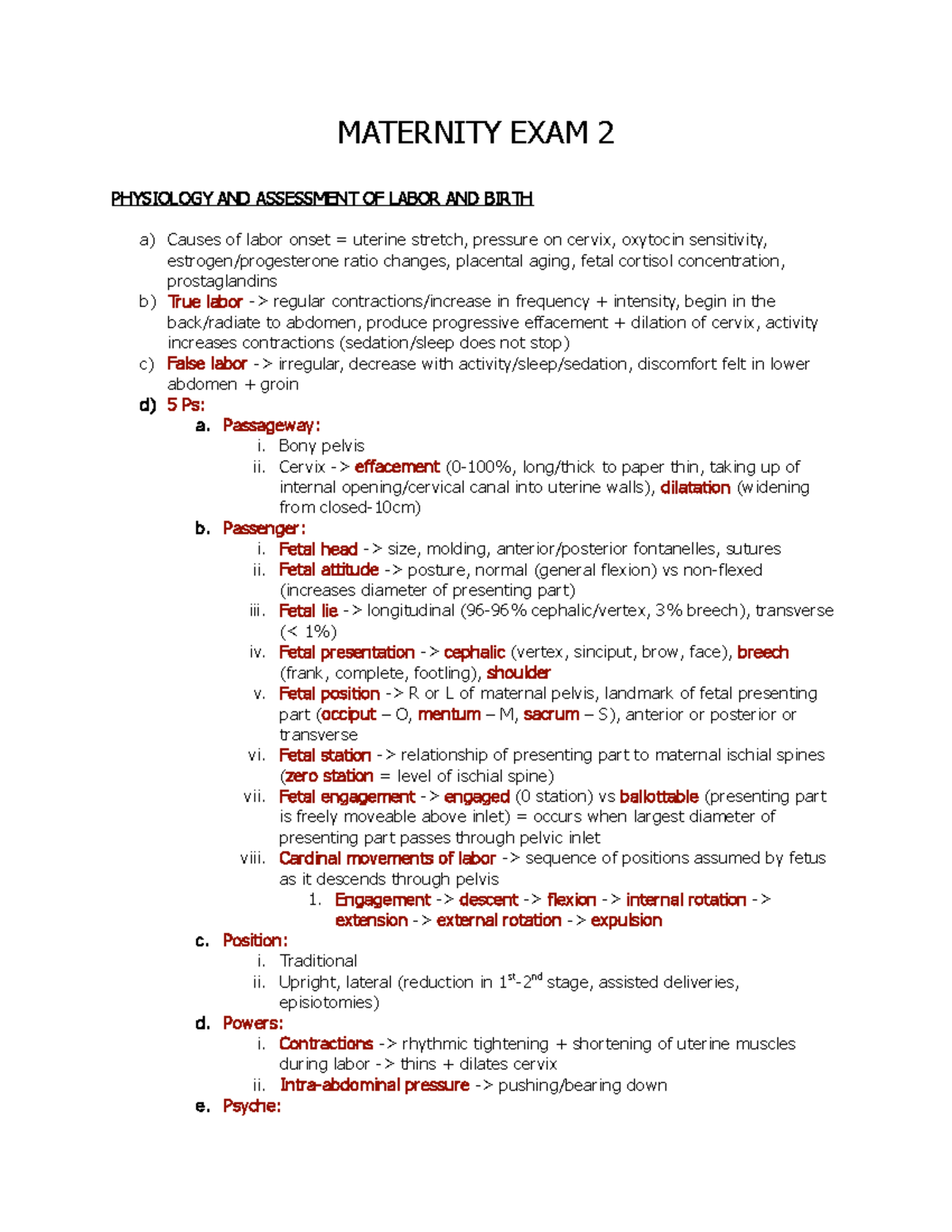 Maternity Exam 2 - MATERNITY EXAM 2 PHYSIOLOGY AND ASSESSMENT OF LABOR ...