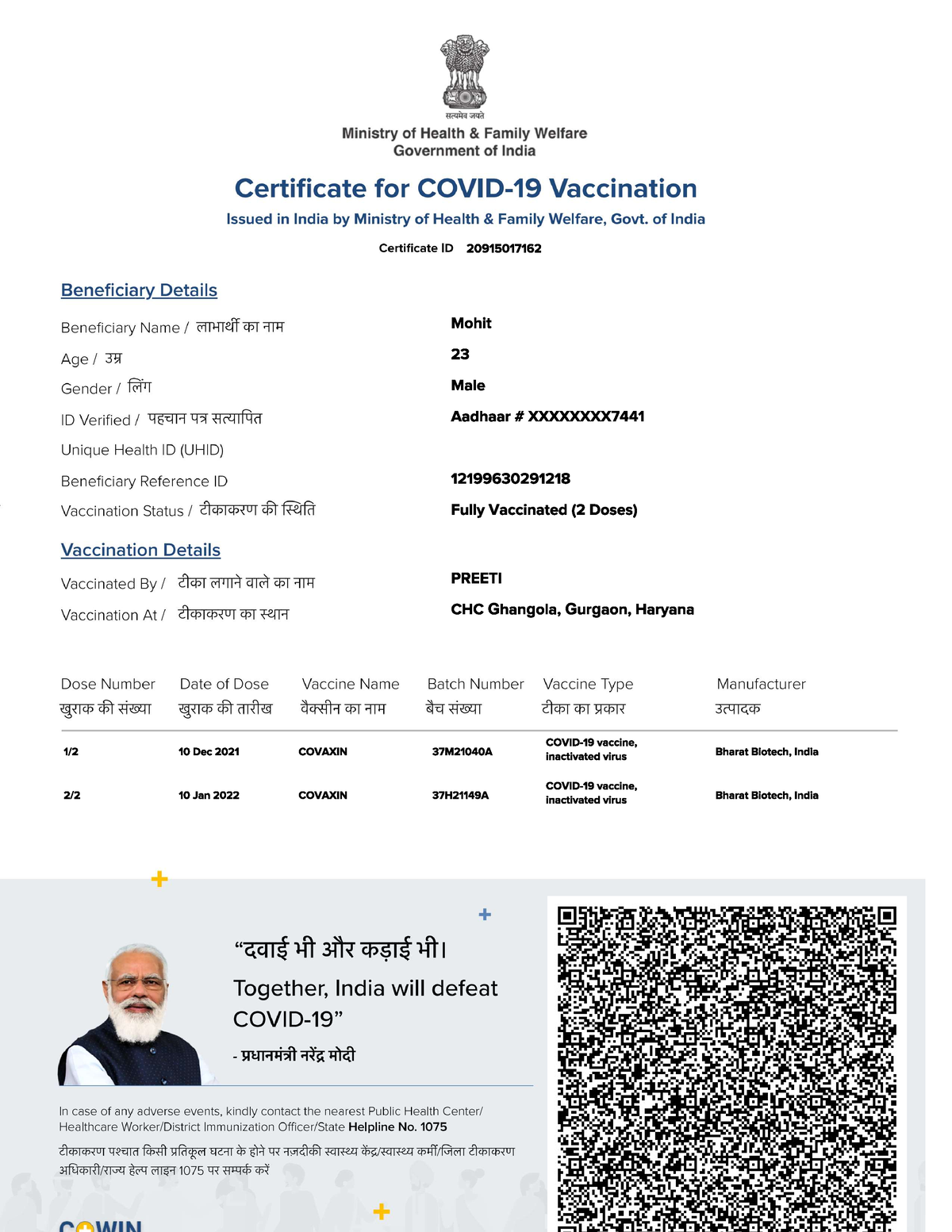 Mohit cvid certificate new - Bachelor of Education (B.Ed.) - Studocu