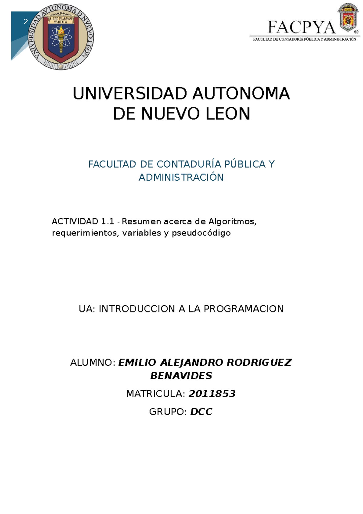 Rodriguez Emilio Evidencia 1 - UNIVERSIDAD AUTONOMA DE NUEVO LEON ...