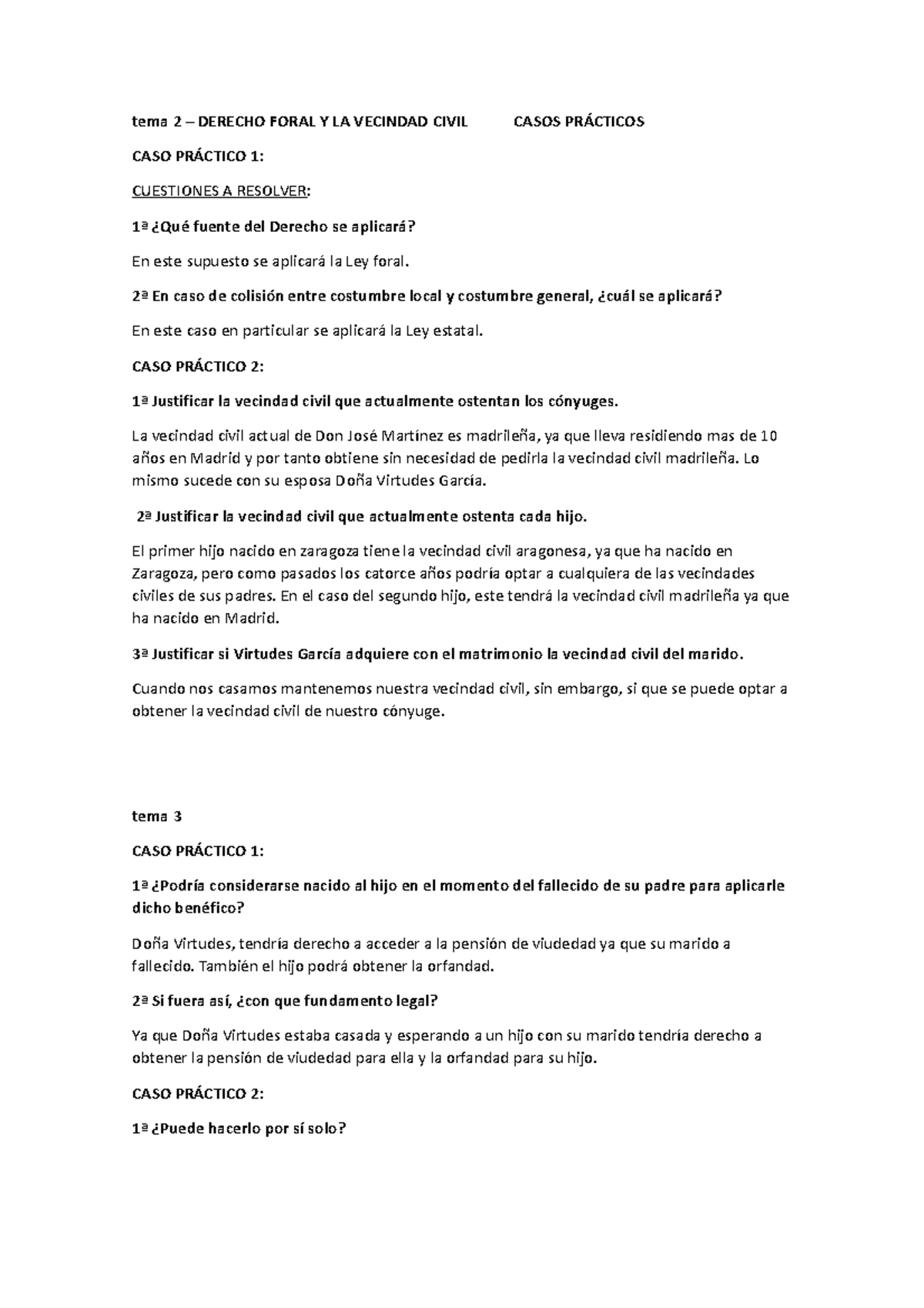 Casos Practicos Derecho Civil Tema 2 Derecho Foral Y La Vecindad Civil Casos PrÁcticos Caso 4511