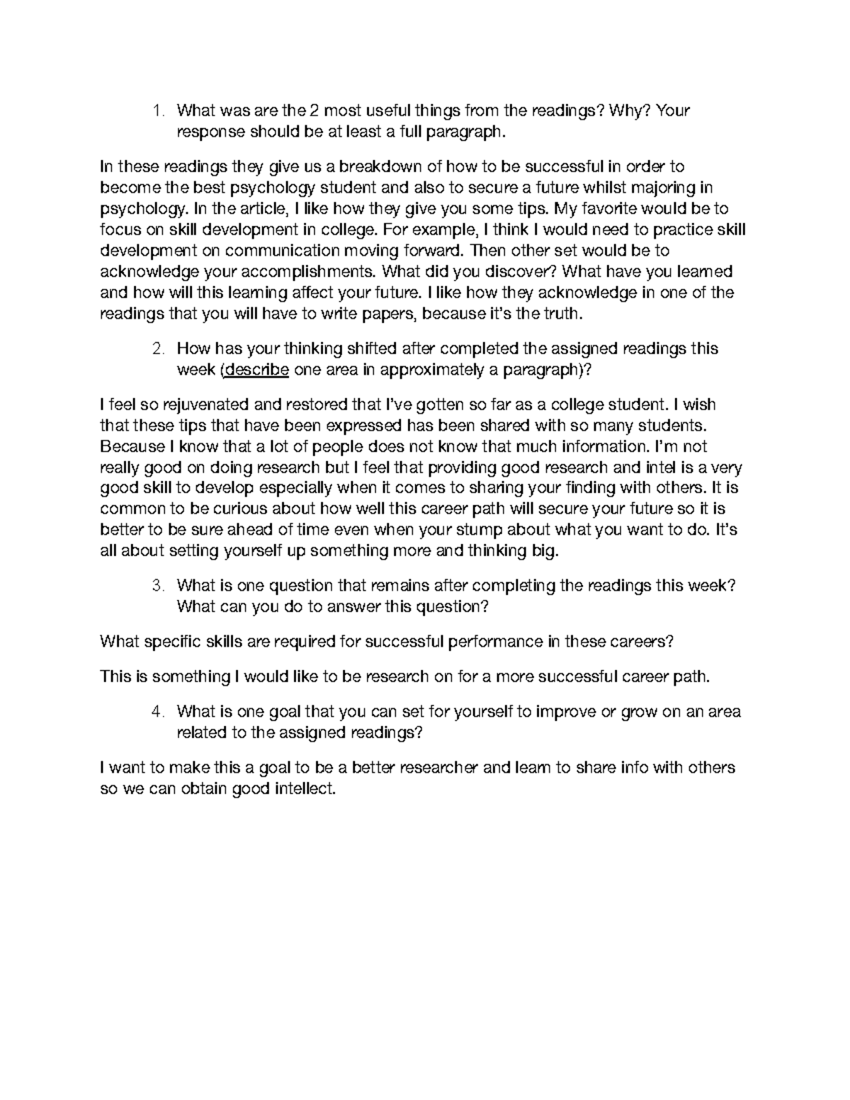 Reading Reflection 2 - Notes - What was are the 2 most useful things ...