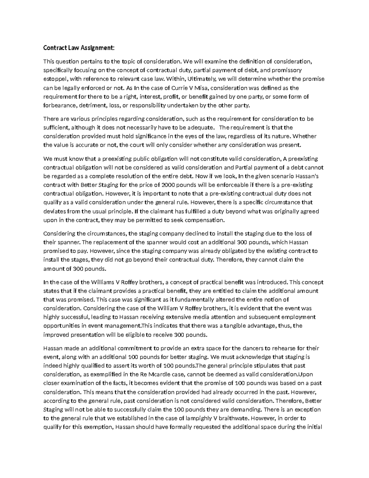 Contract Law Assignmen 1 - Contract Law Assignment: This question ...