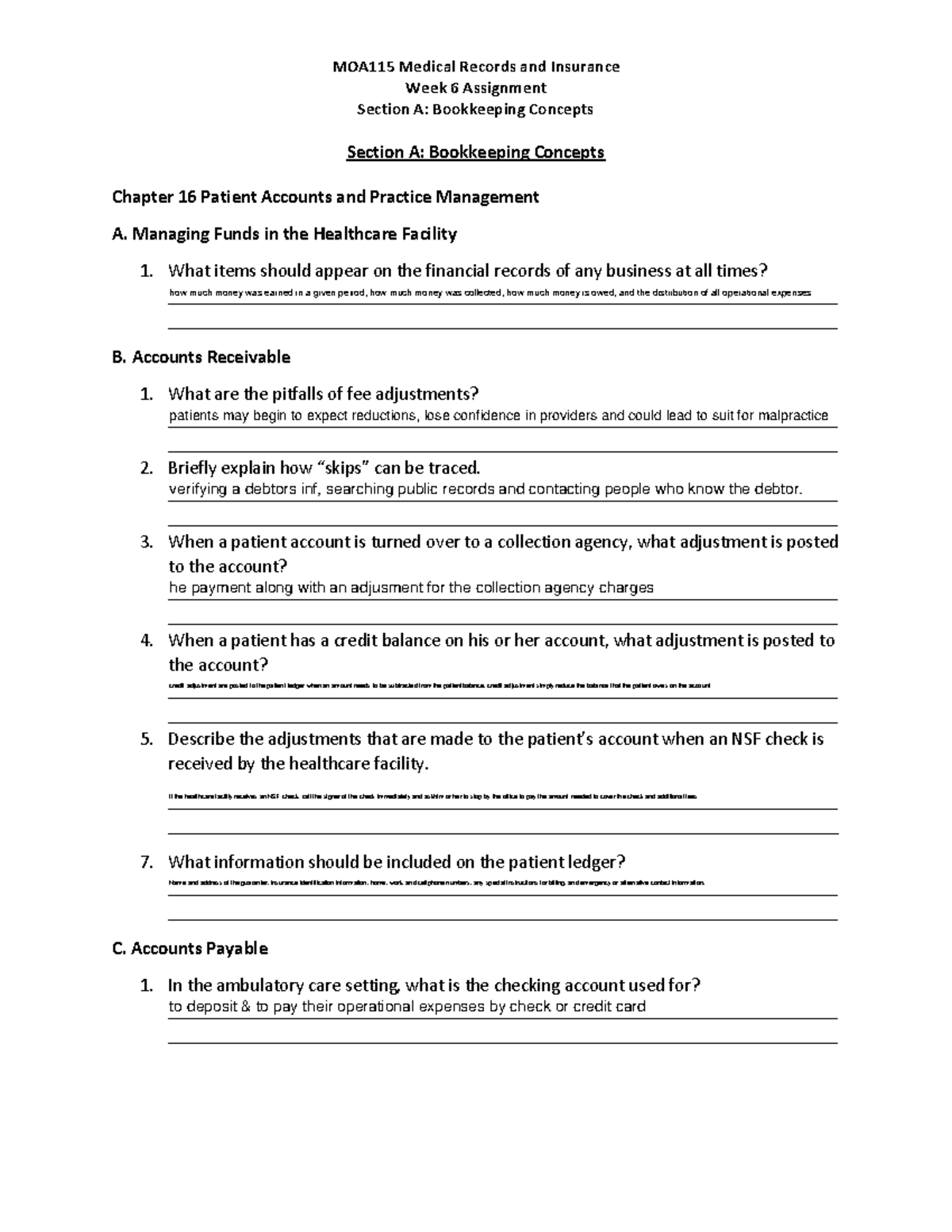 Week 6 Assignment Worksheet (1) DONE - MOA115 Medical Records And ...