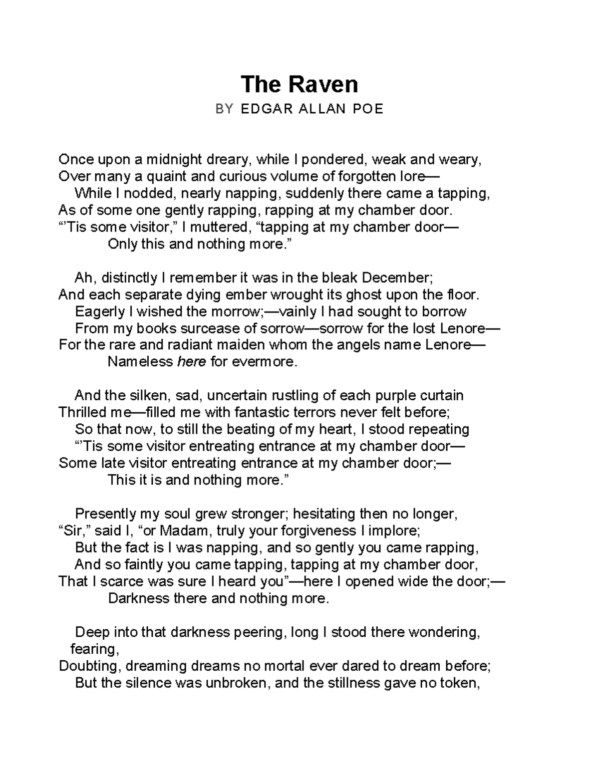 The Raven by Edgar Allan Poe The Raven BY EDGAR ALLAN POE Once upon a