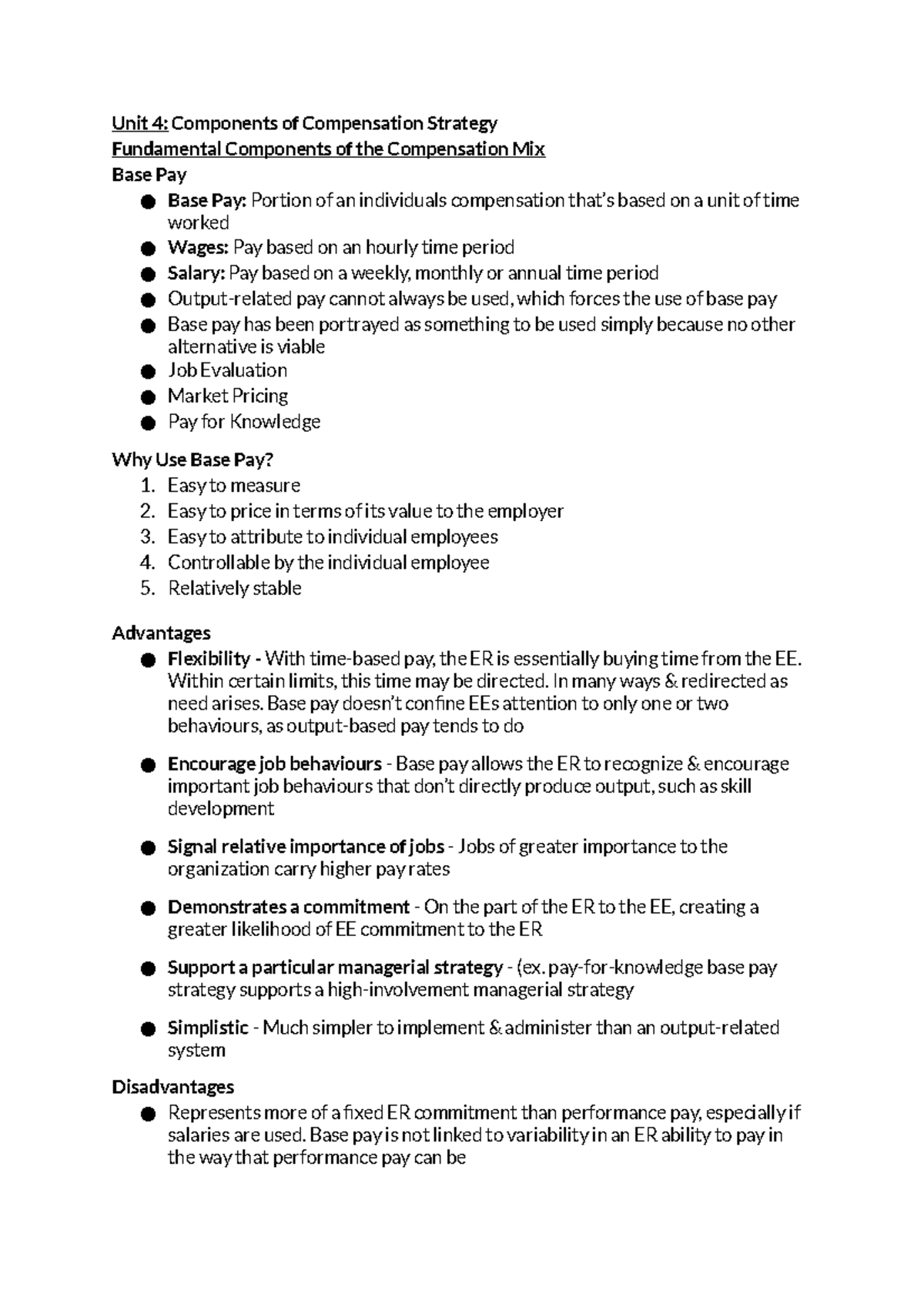 COMP Unit 4 Compensation Notes Unit 4 Components of Compensation