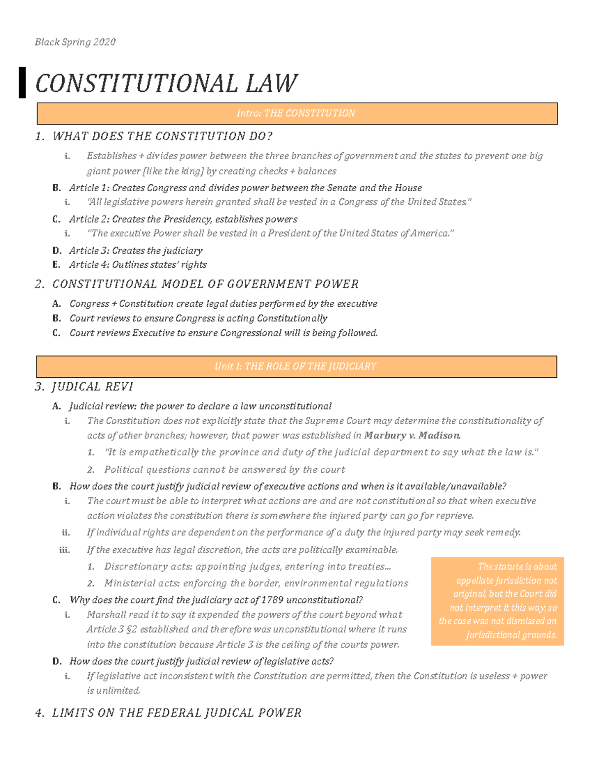 Con Law Outline - Black Spring 2020 CONSTITUTIONAL LAW Intro: THE ...