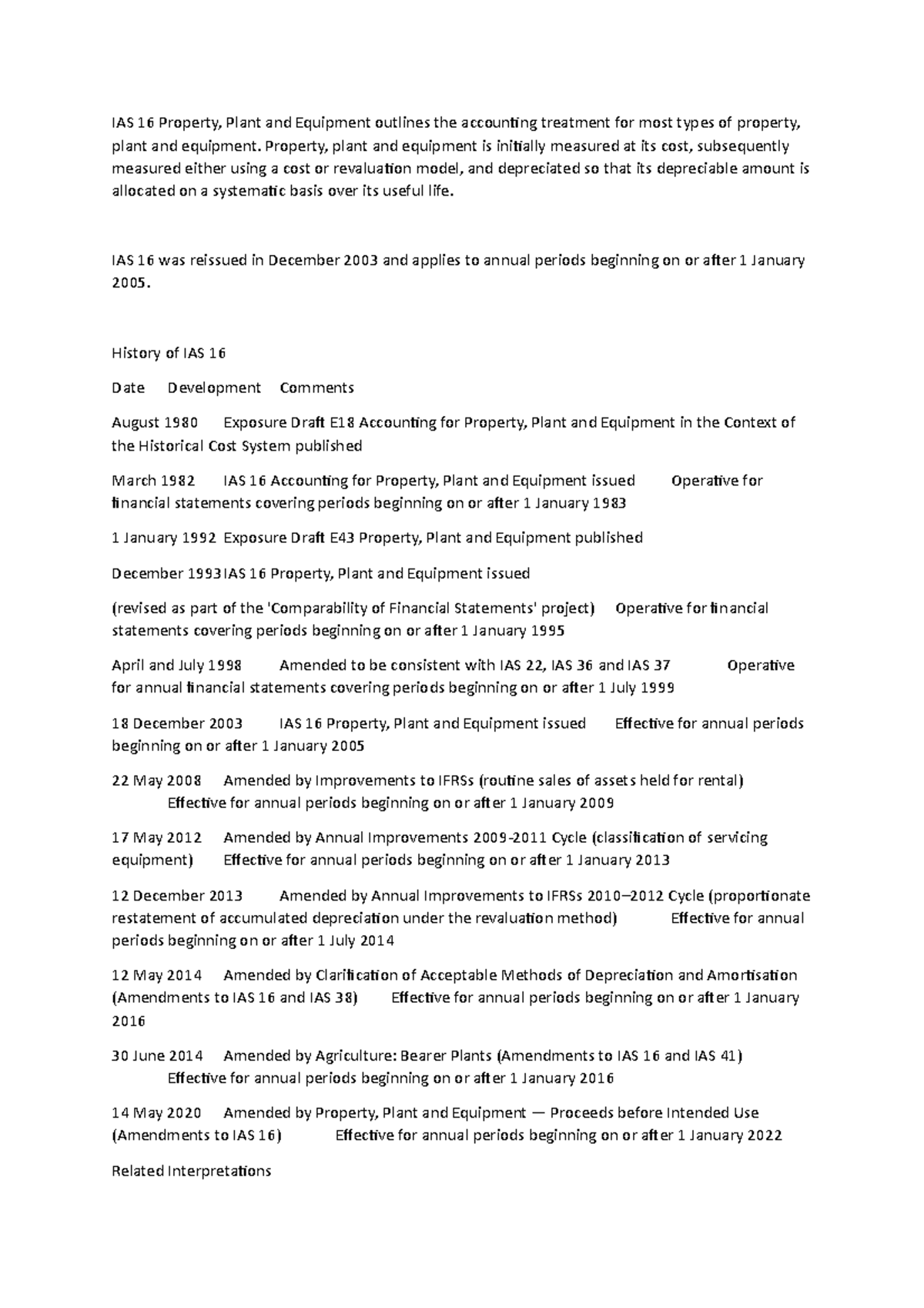 IAS 16 Property - IAS 16 Notes - IAS 16 Property, Plant and Equipment ...
