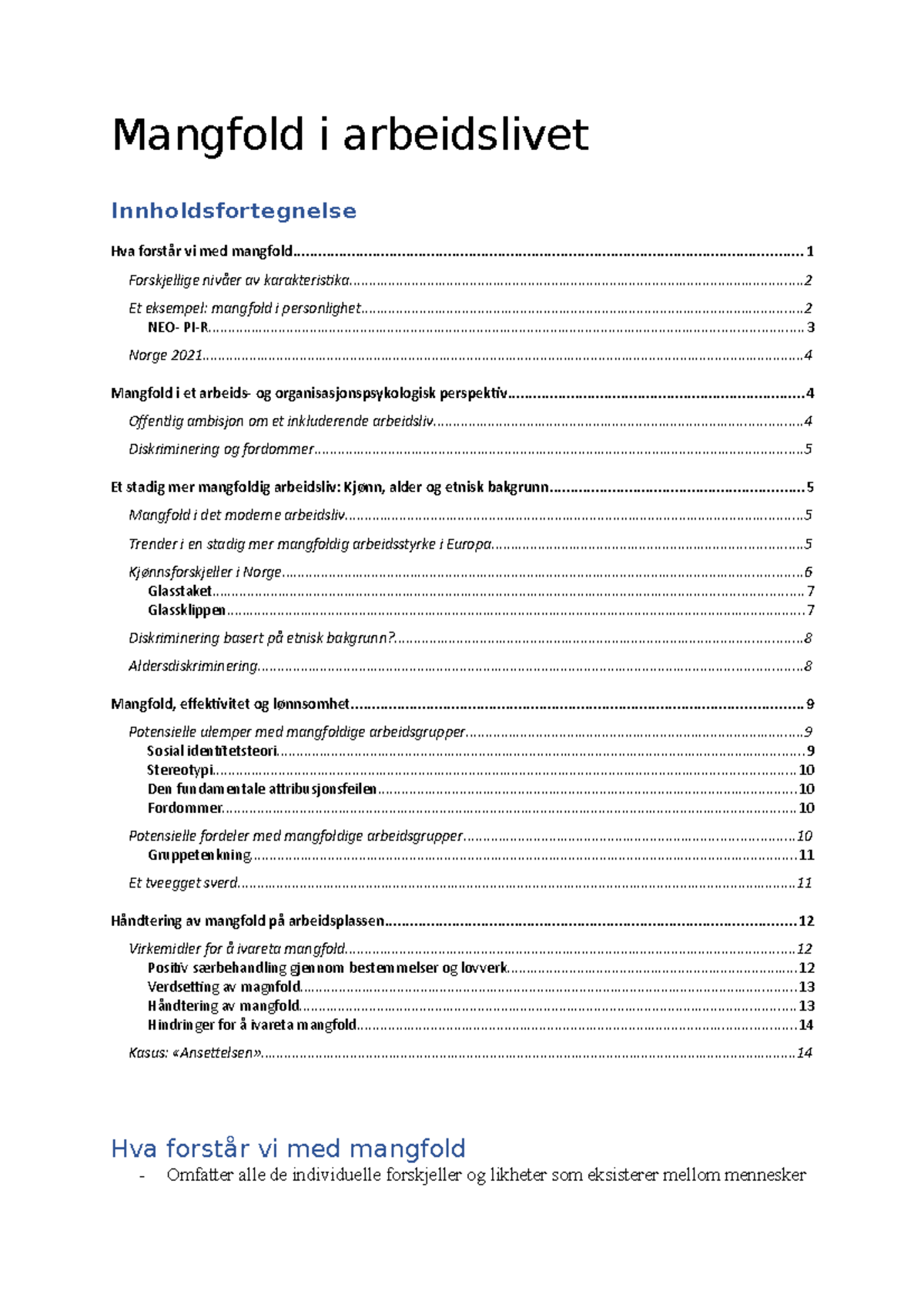 Mangfold - Notater - Mangfold I Arbeidslivet Hva Forstår Vi Med ...