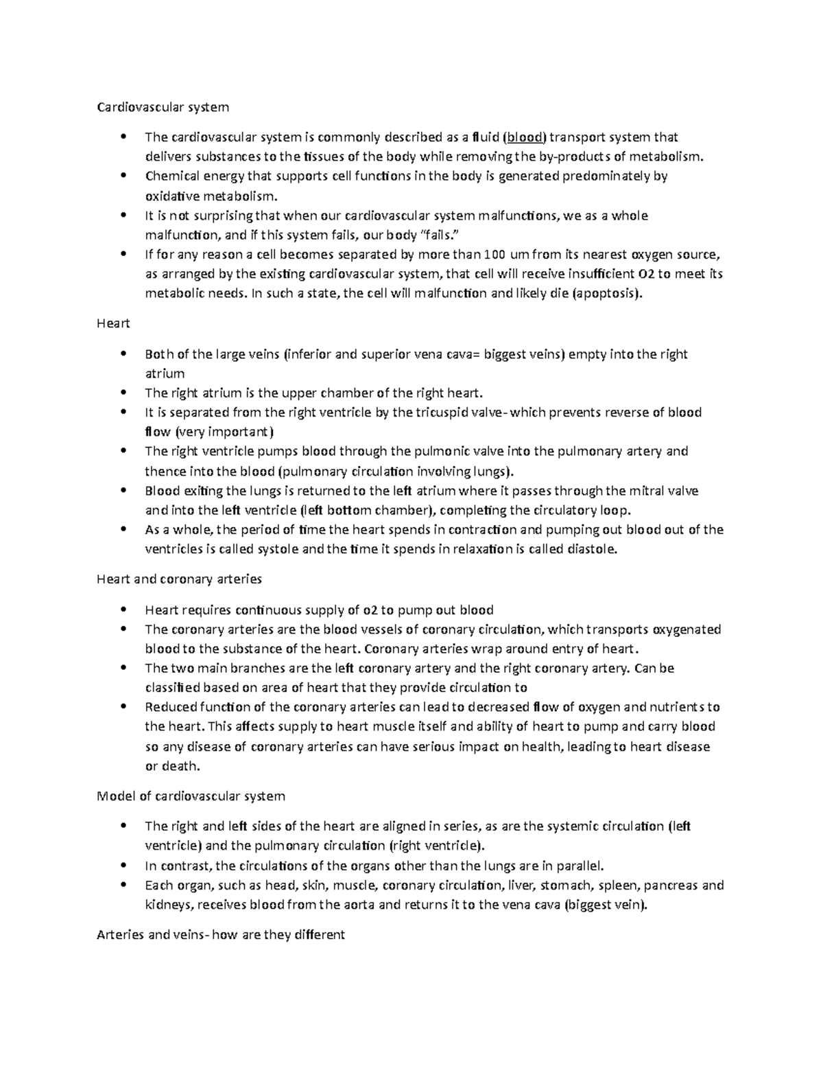 Org Of Cardiovascular System Cardiovascular System The Cardiovascular 