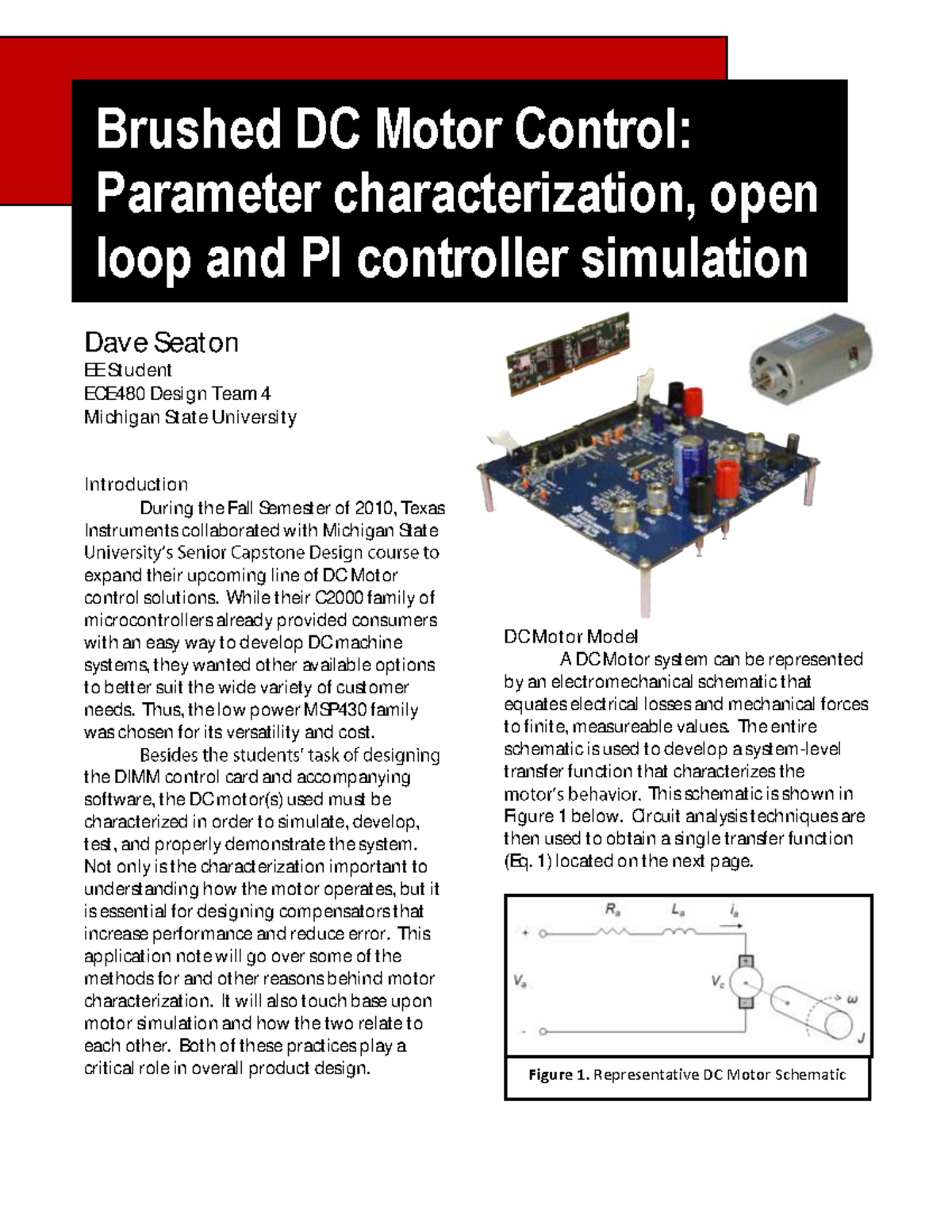 Seaton, Dave - Application Note - Brushed DC Motor Control: Parameter ...